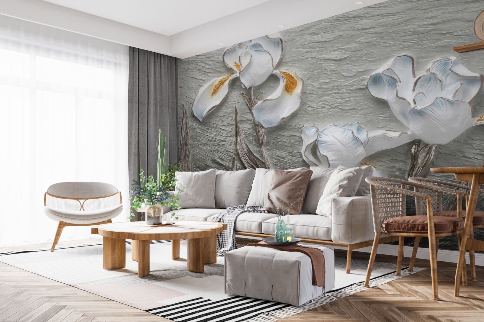 Фотошпалери об'ємні білі квіти, показані на фото