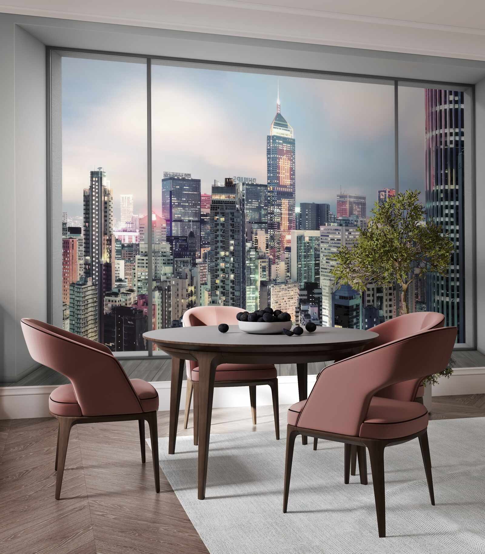 Фотошпалери вечірній краєвид міста, що відкривається з вікна