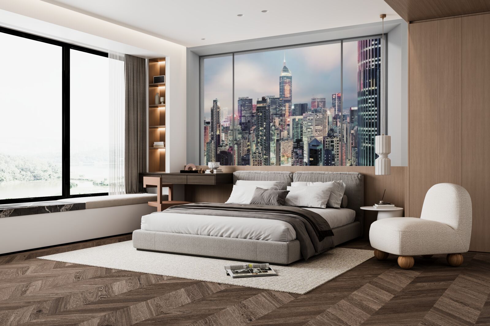 Фотошпалери вечірній краєвид міста, що відкривається з вікна