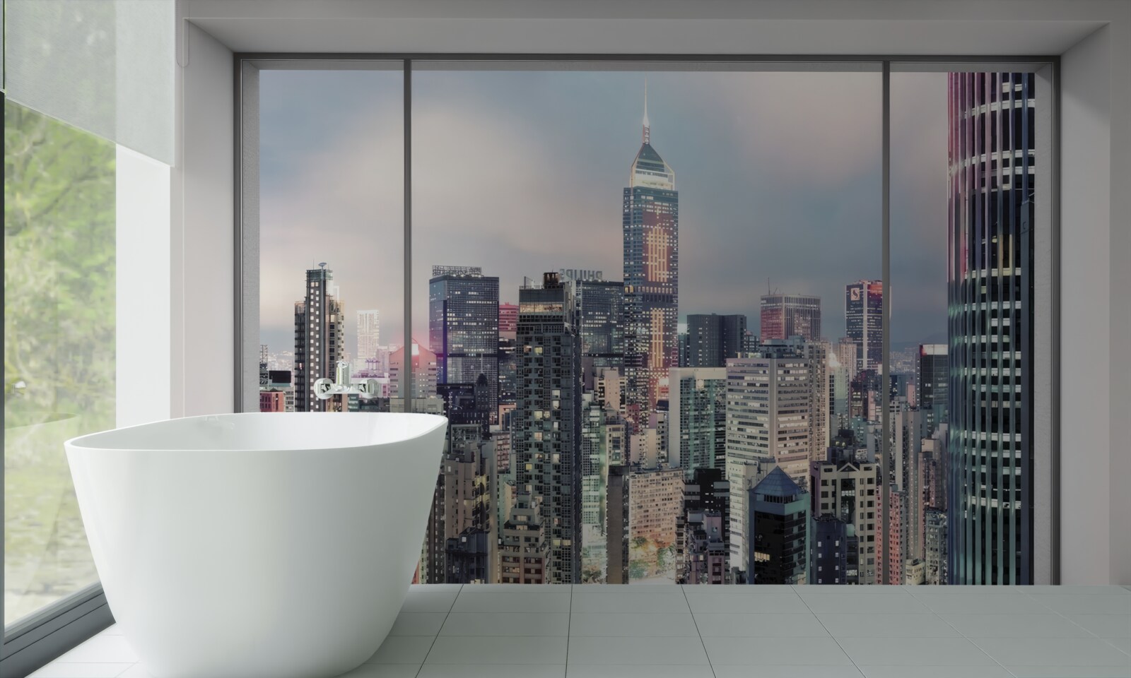 Фотошпалери вечірній краєвид міста, що відкривається з вікна