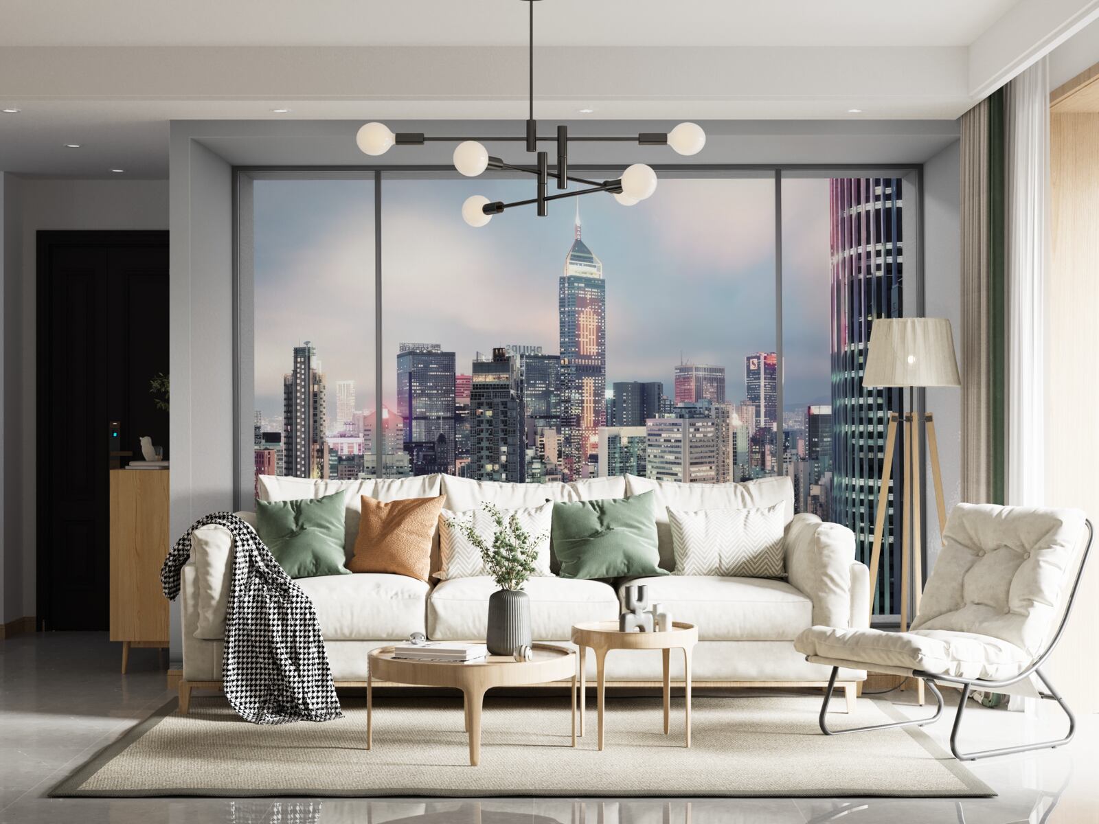 Фотошпалери вечірній краєвид міста, що відкривається з вікна