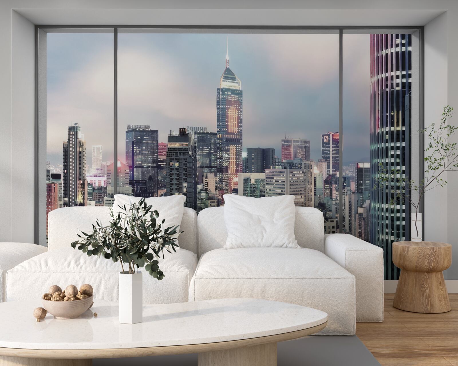 Фотошпалери вечірній краєвид міста, що відкривається з вікна