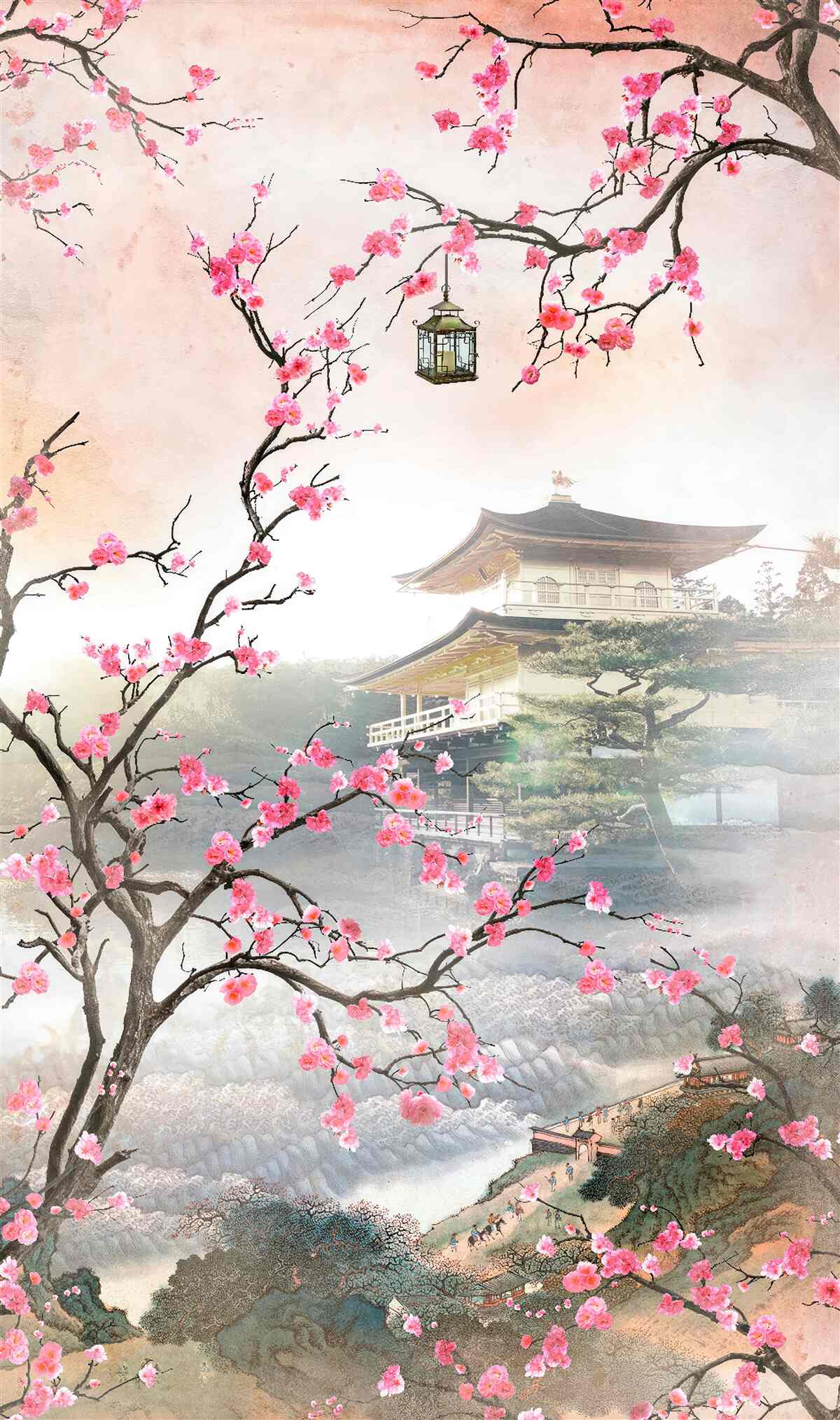 Фотошпалери цвітіння сакури в міському середовищі