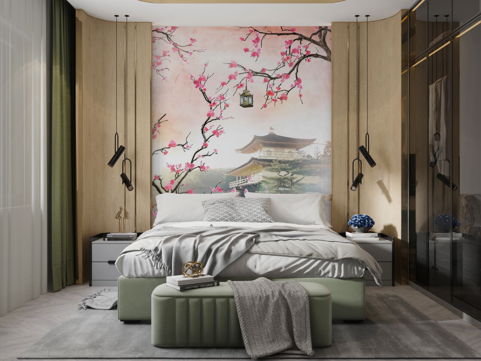 Фотошпалери цвітіння сакури в міському середовищі