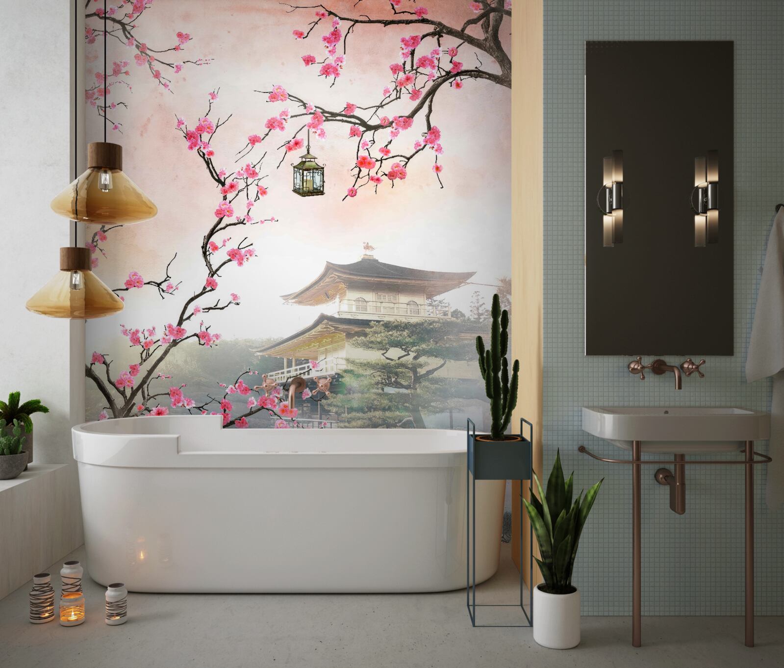 Фотошпалери цвітіння сакури в міському середовищі