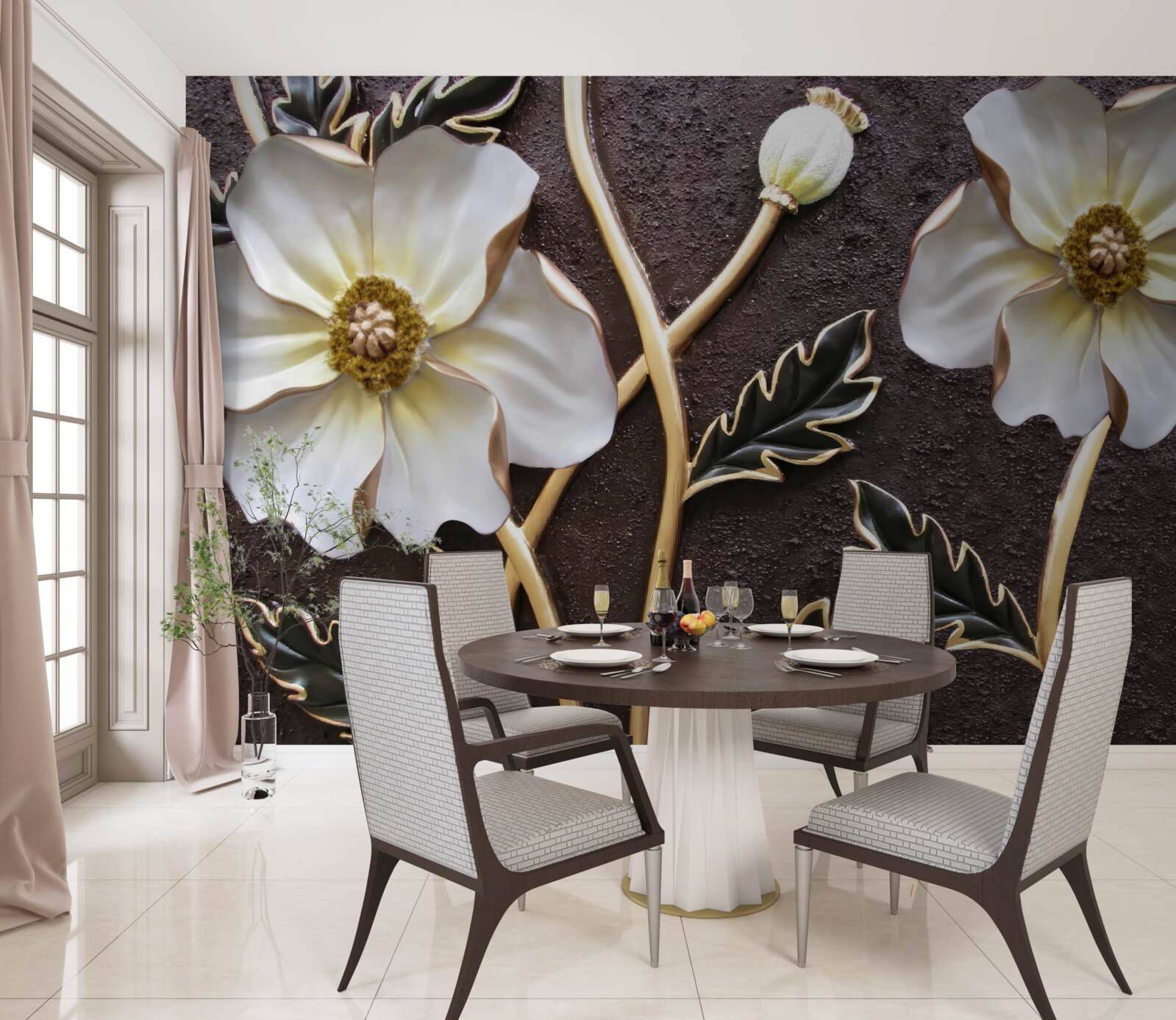 Фотошпалери великі білі квіти