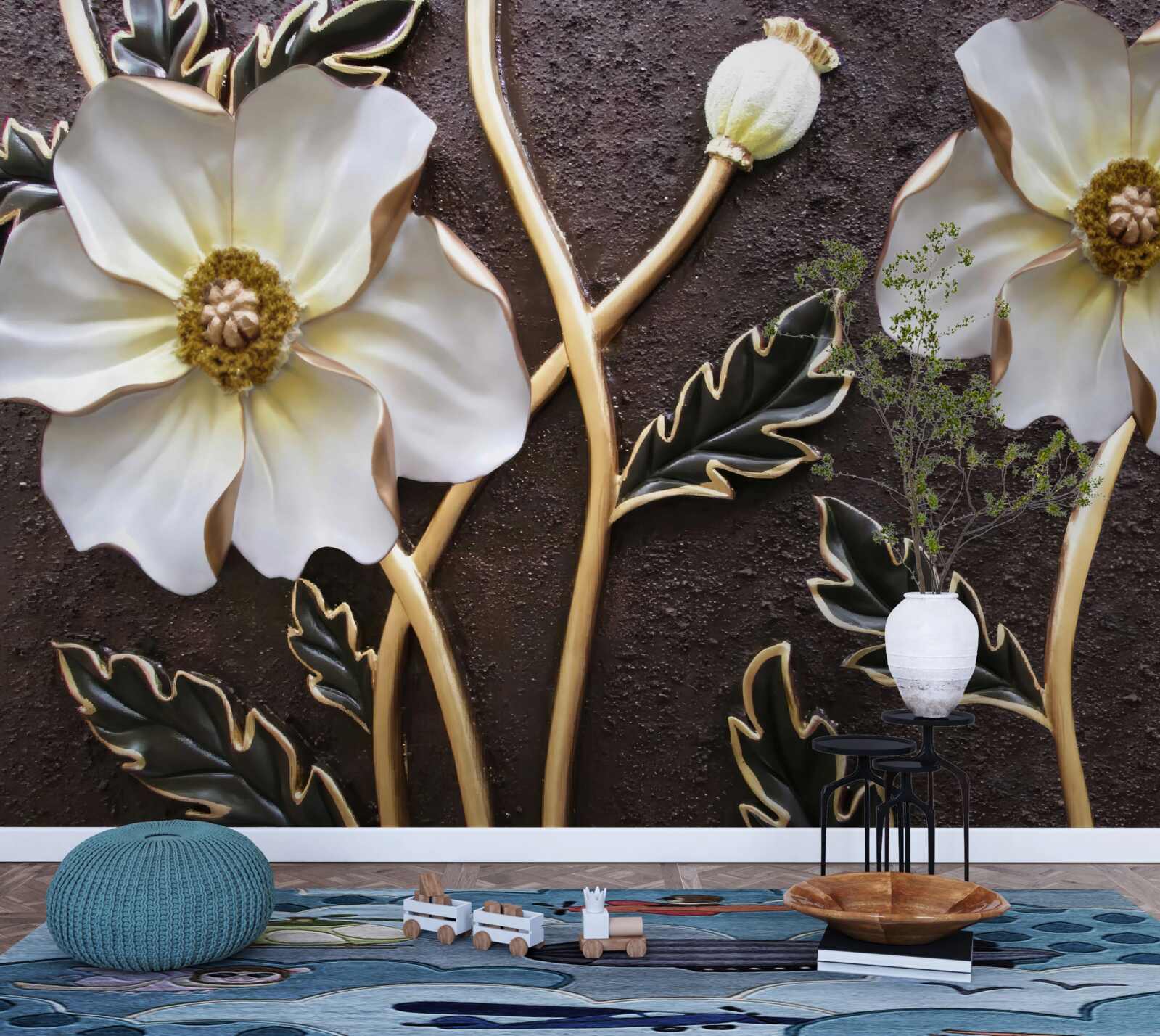 Фотошпалери великі білі квіти