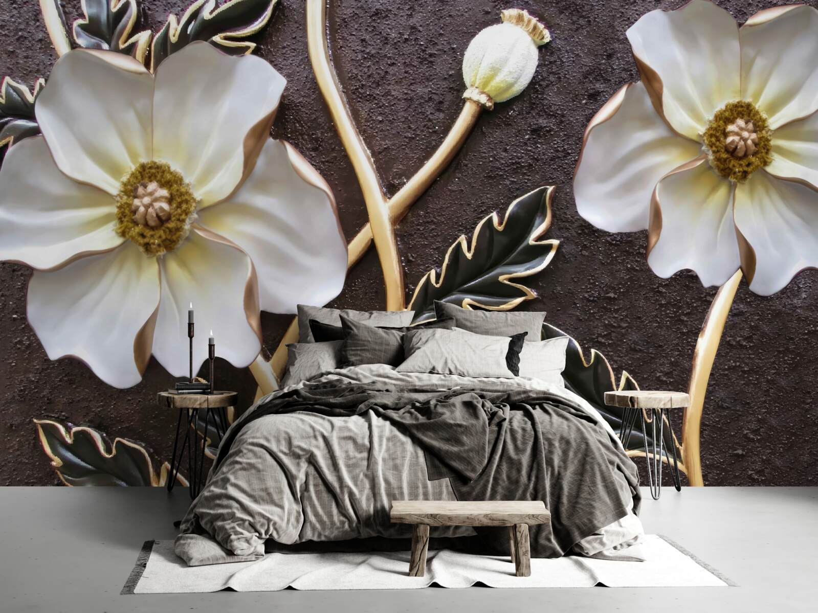 Фотошпалери великі білі квіти