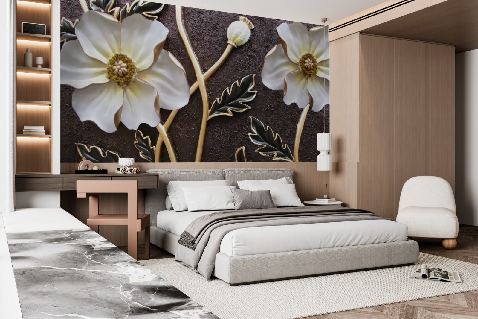 Фотошпалери великі білі квіти