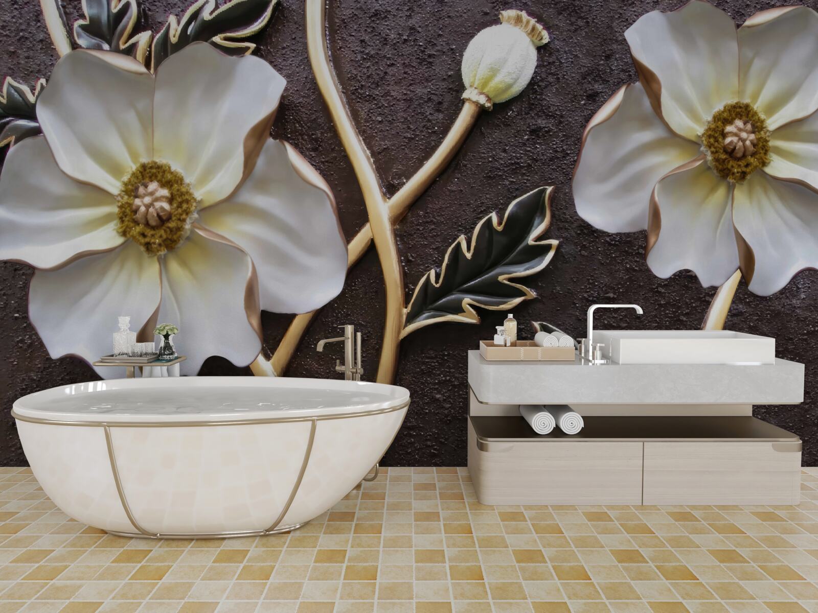 Фотошпалери великі білі квіти