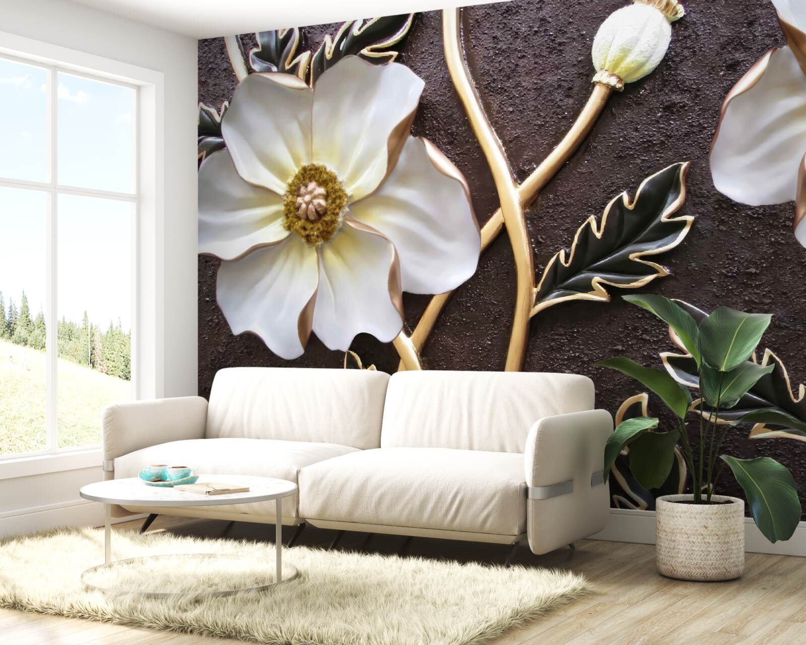 Фотошпалери великі білі квіти