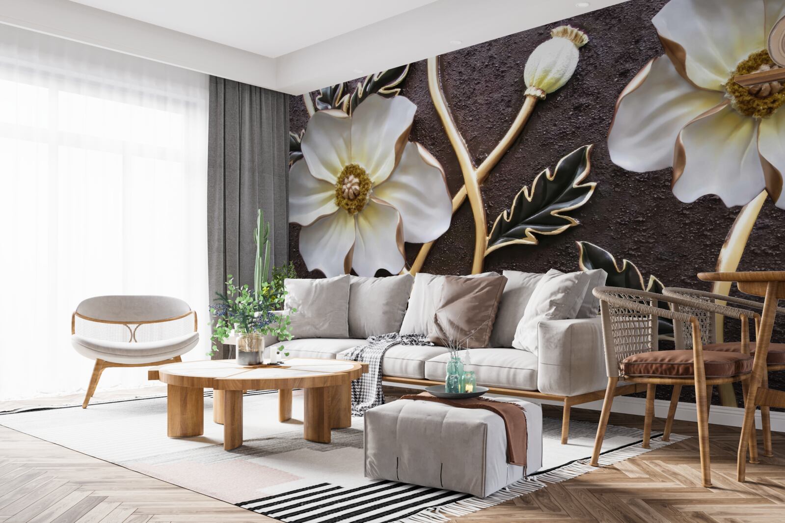 Фотошпалери великі білі квіти