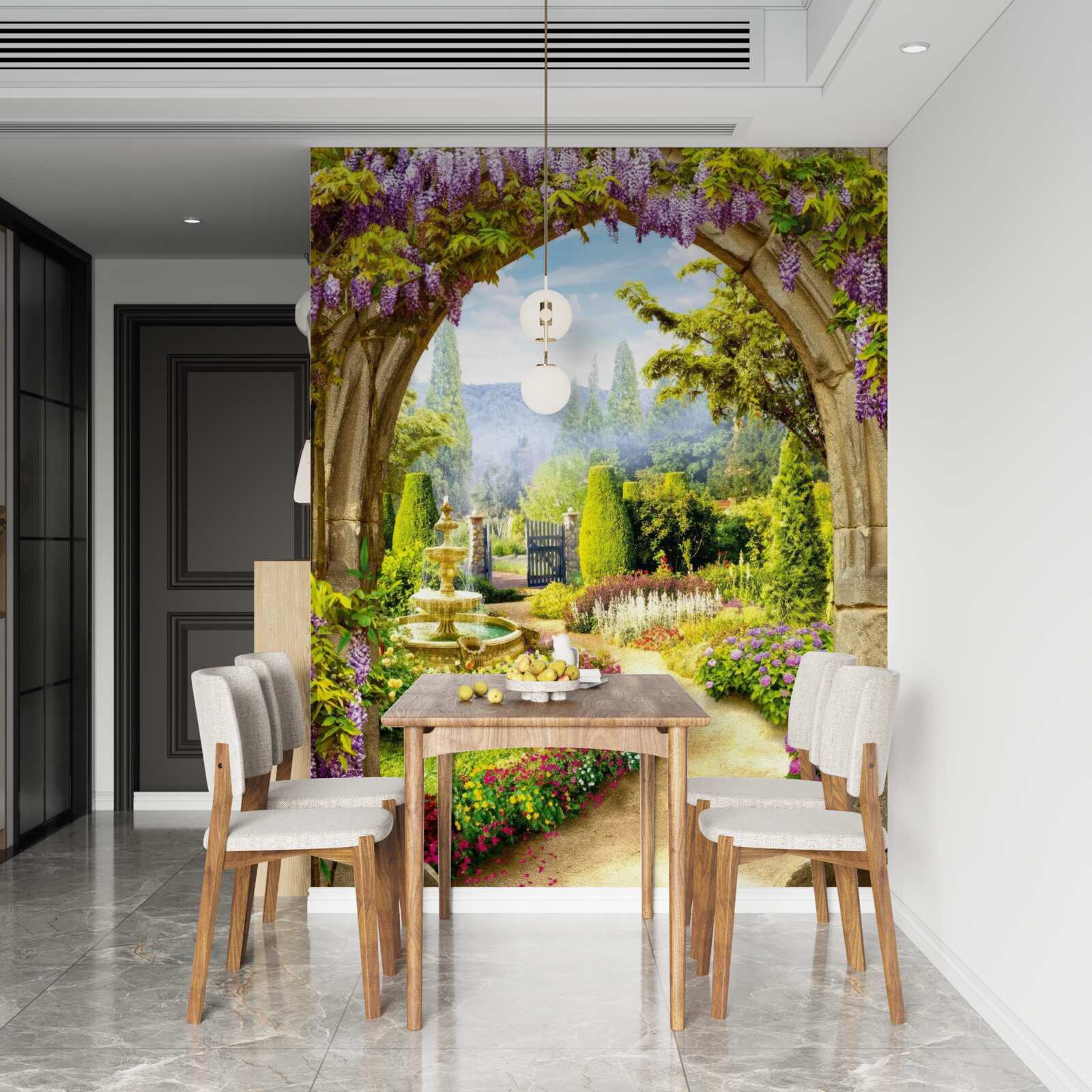 Фотошпалери розкішний квітучий сад з фонтаном