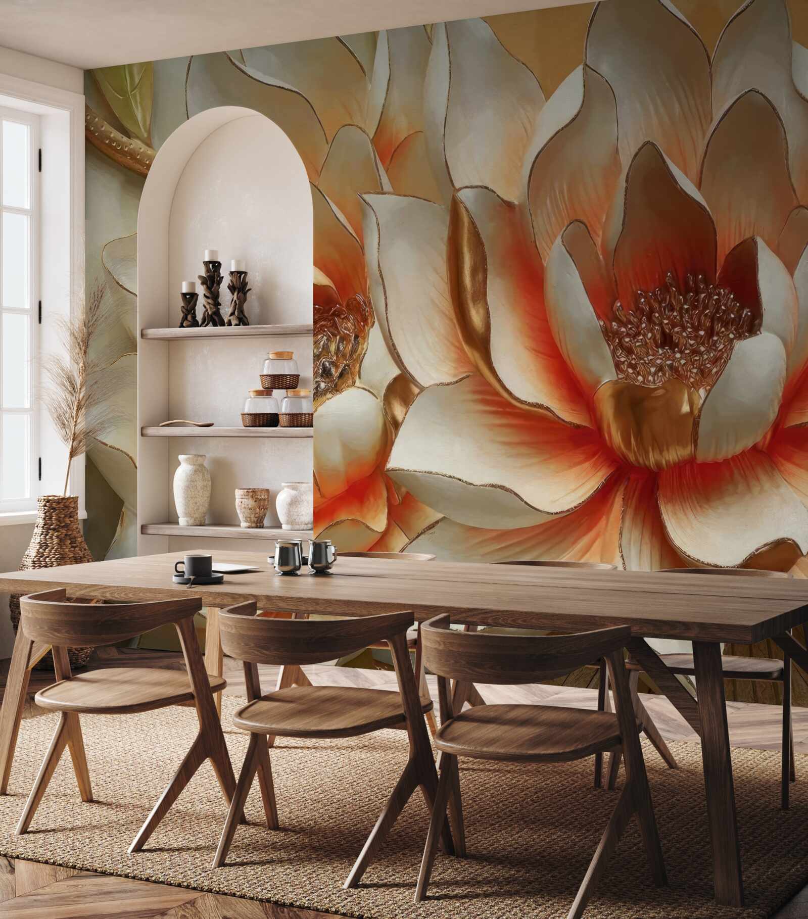 Фотошпалери великі кремові квіти