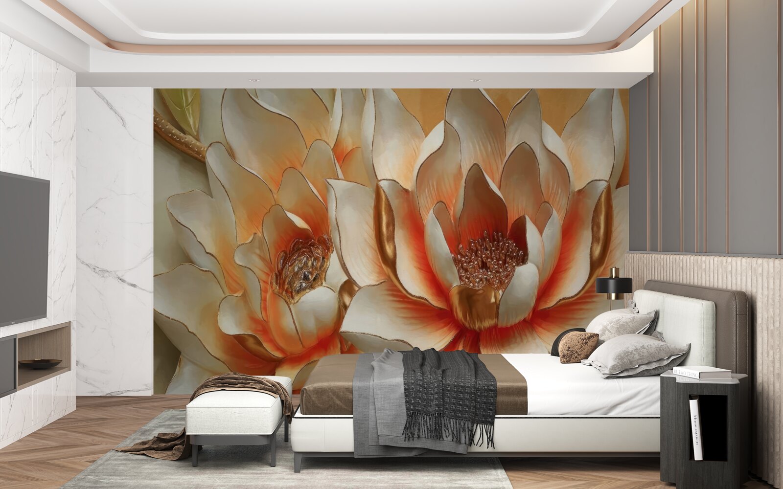 Фотошпалери великі кремові квіти