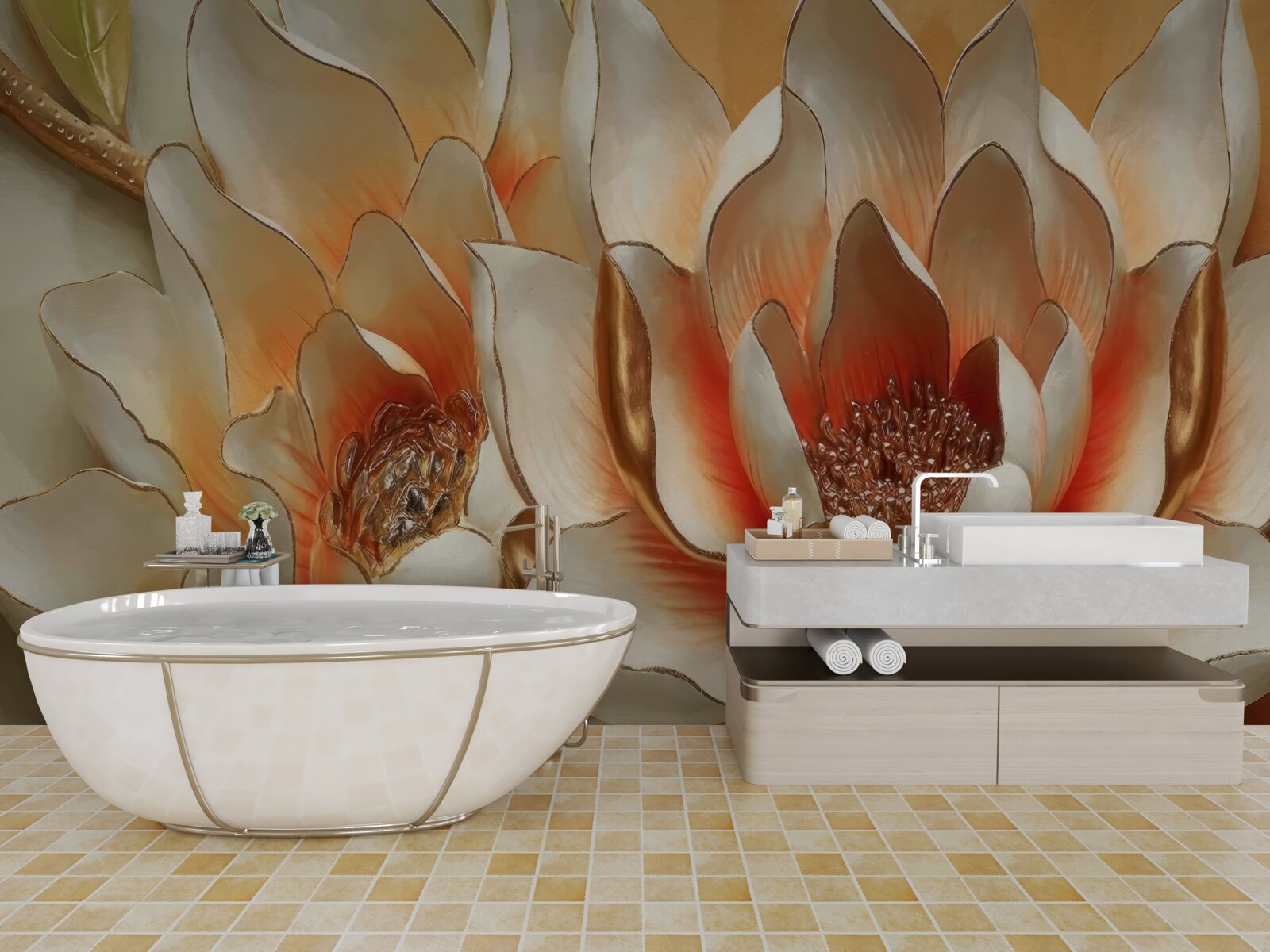 Фотошпалери великі кремові квіти