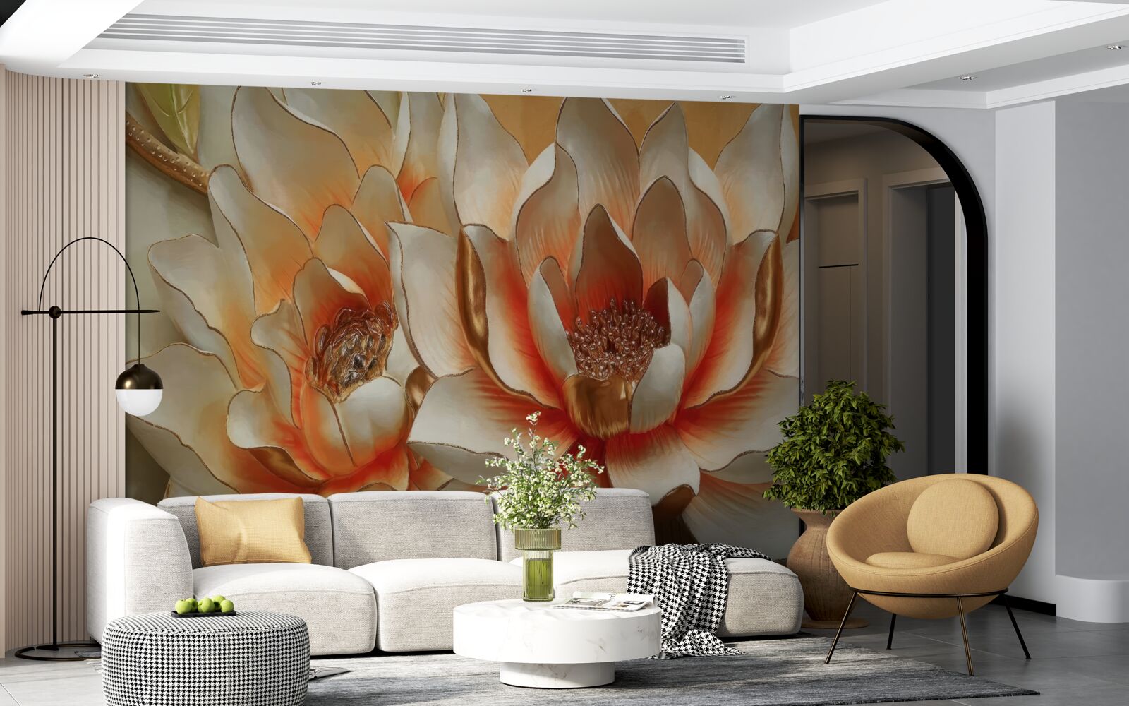 Фотошпалери великі кремові квіти