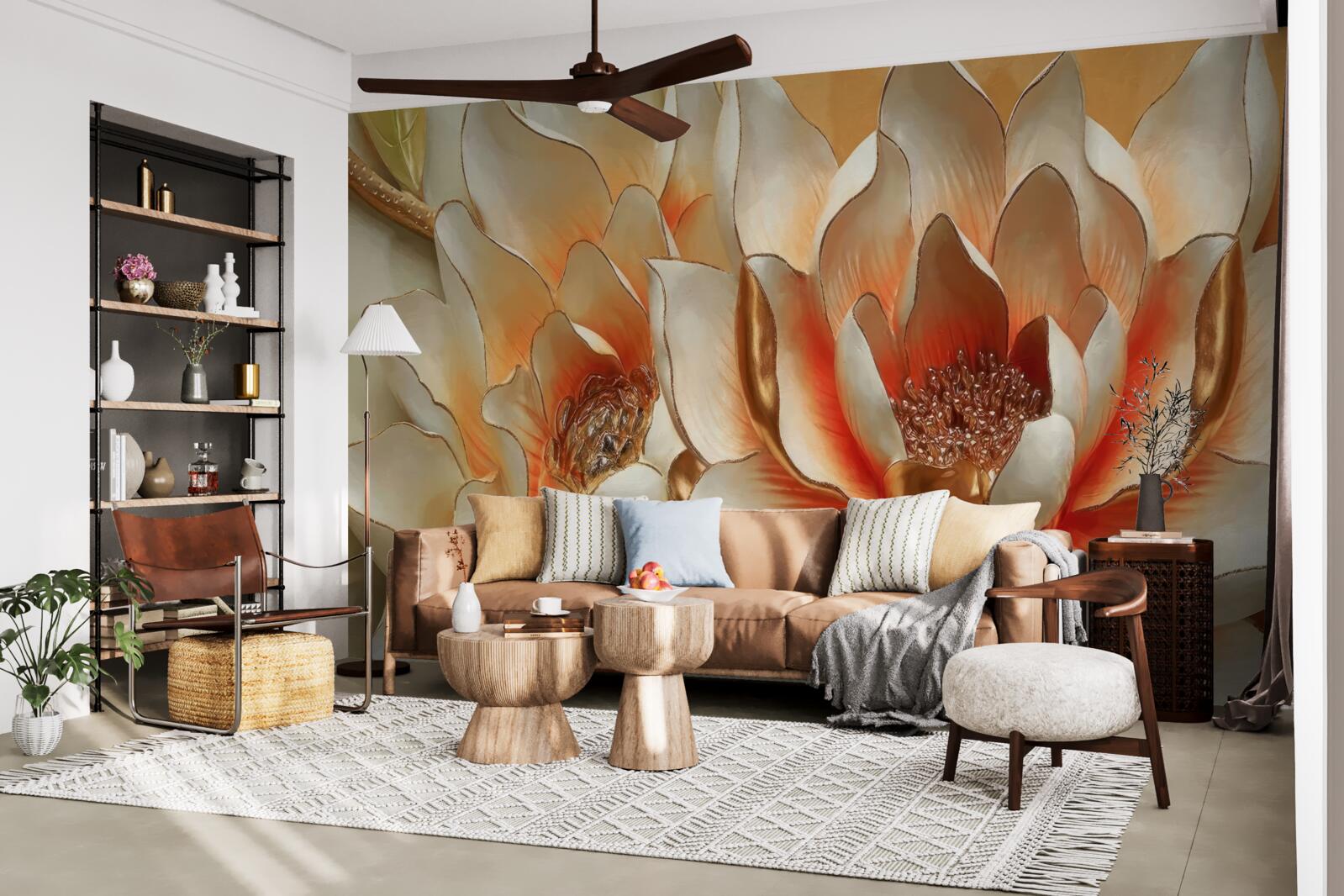 Фотошпалери великі кремові квіти