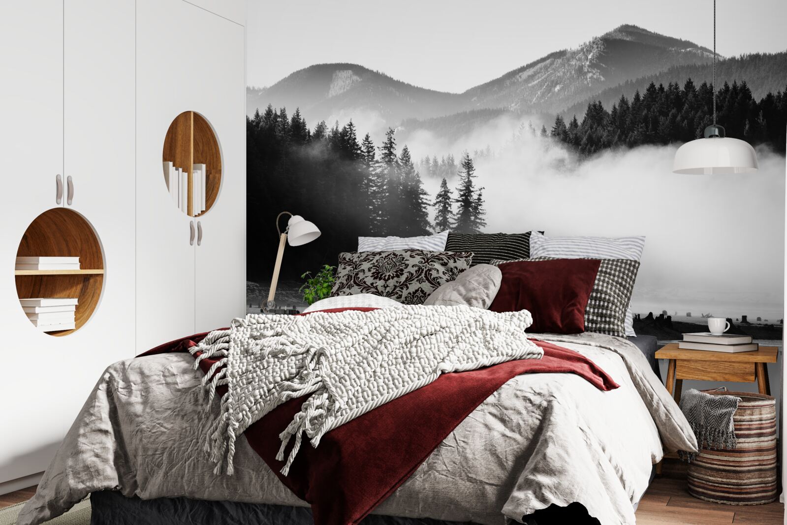 Фотошпалери снігові вершини, затягнуті туманом