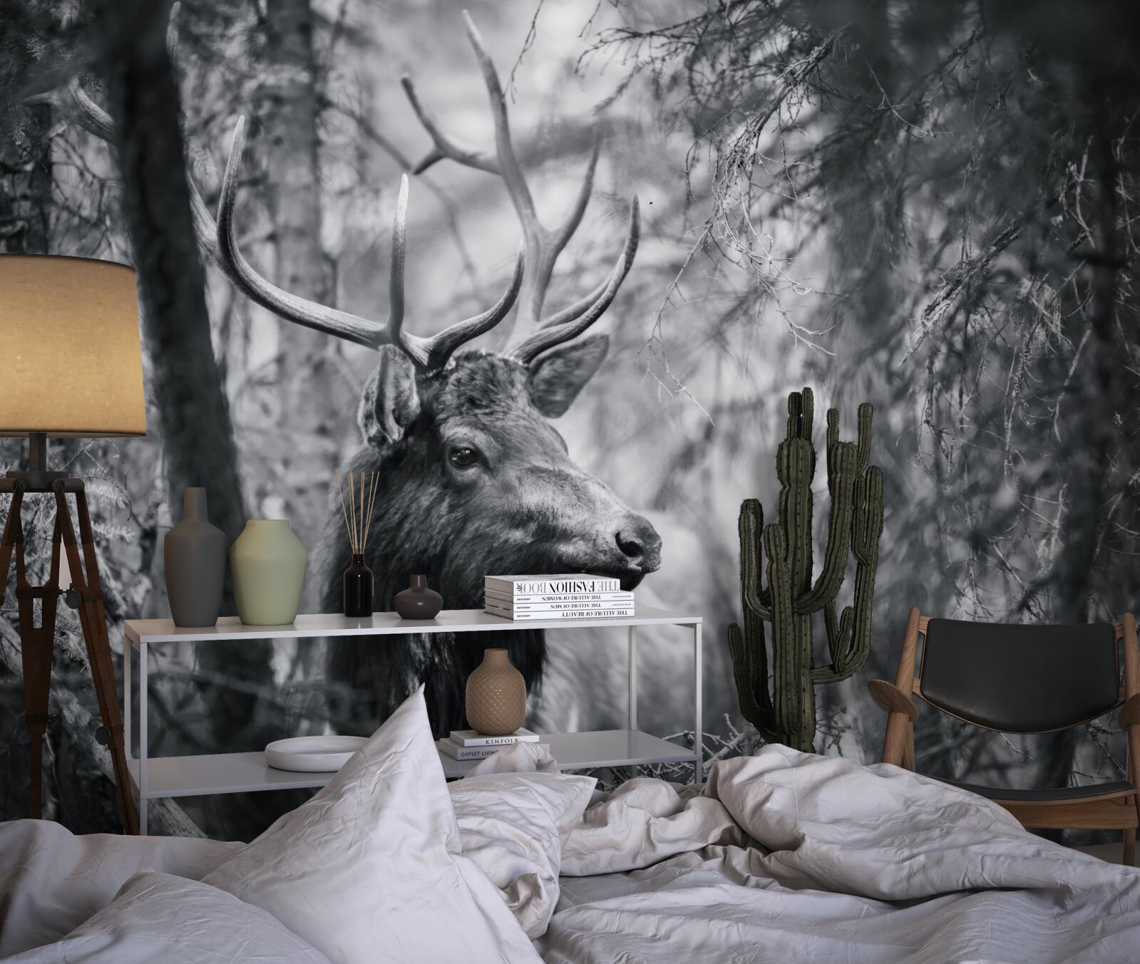 Фотошпалери лісовий олень з рогами утворює стежку