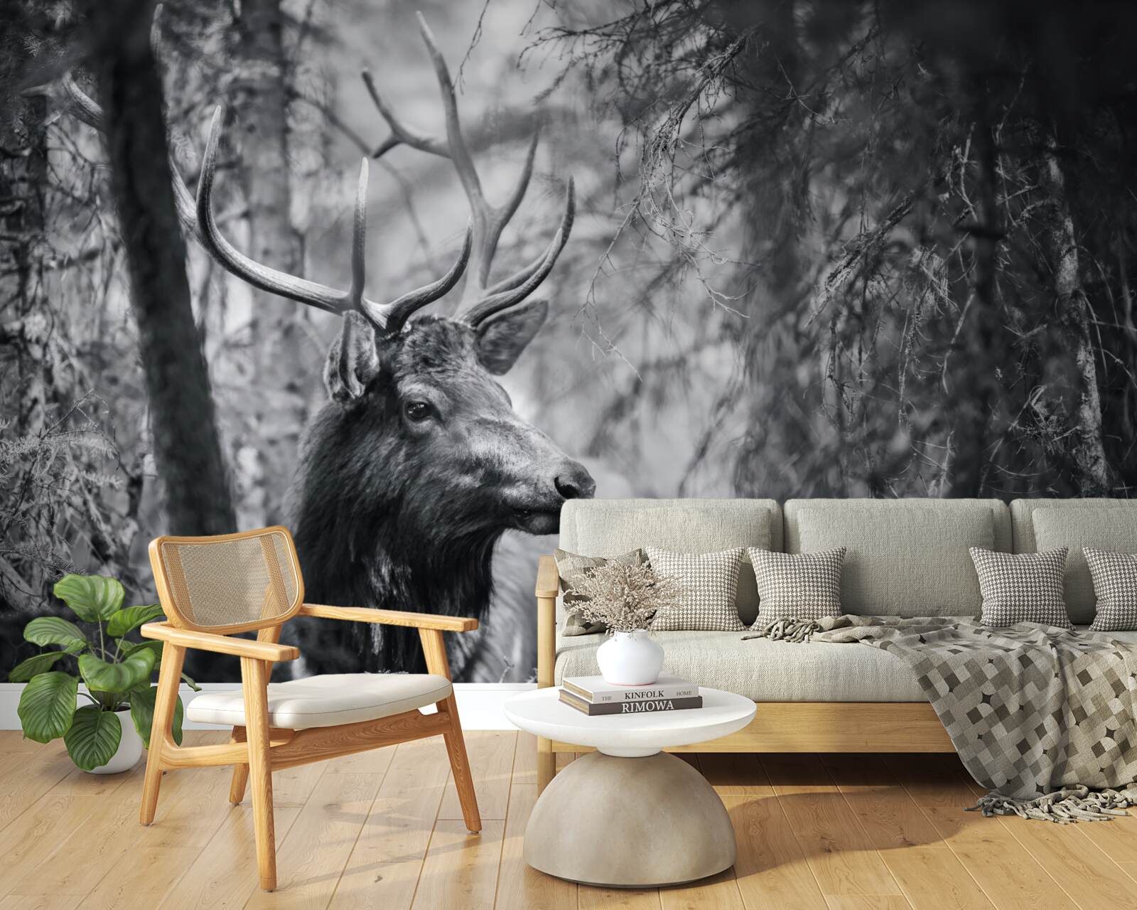 Фотошпалери лісовий олень з рогами утворює стежку