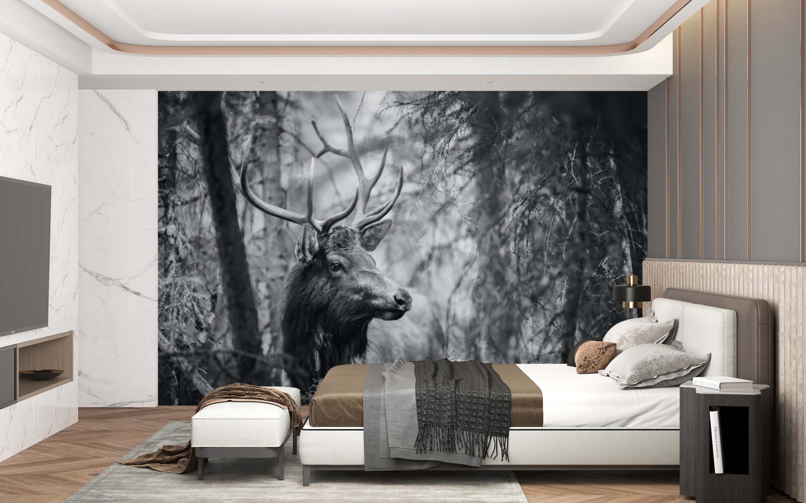 Фотошпалери лісовий олень з рогами утворює стежку