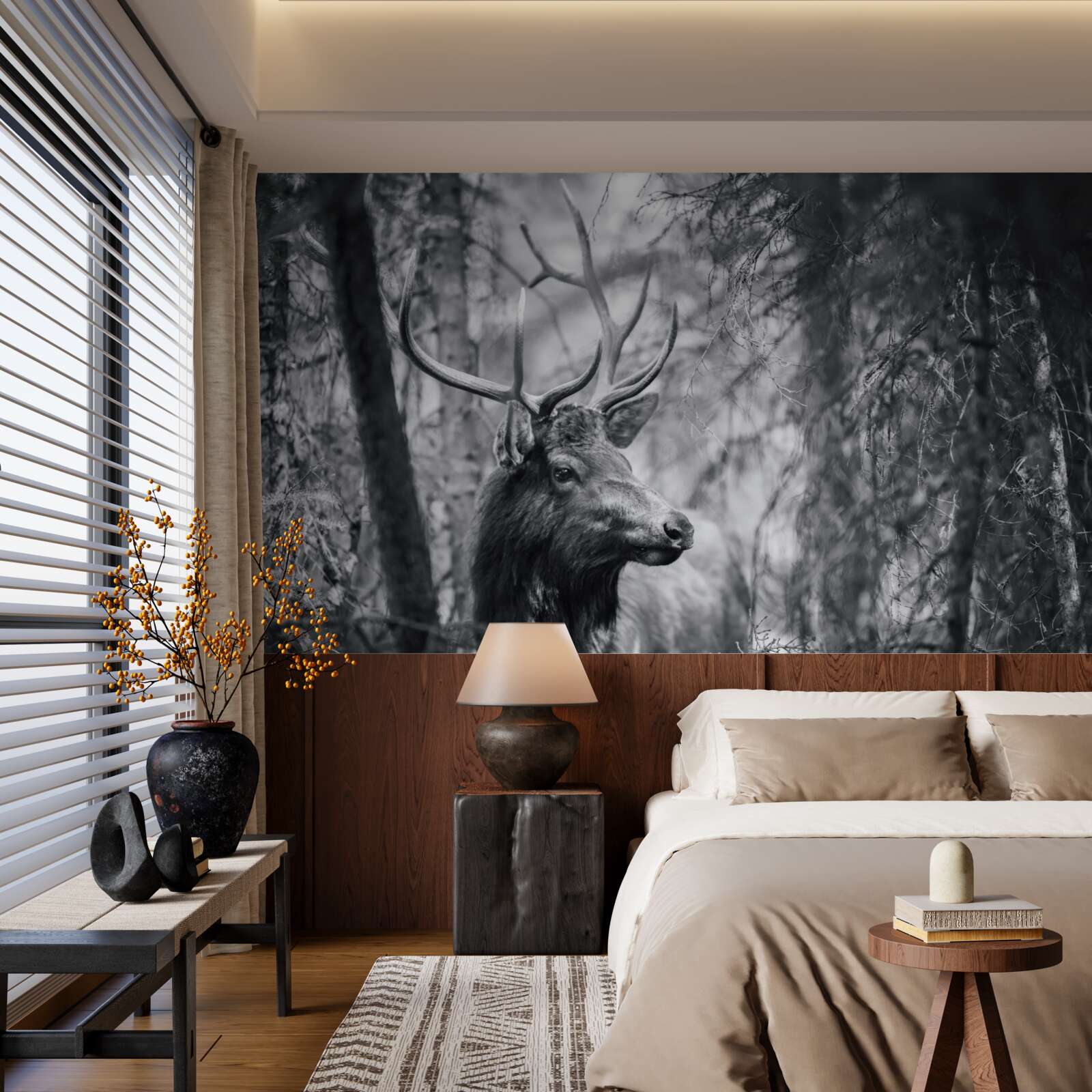 Фотошпалери лісовий олень з рогами утворює стежку