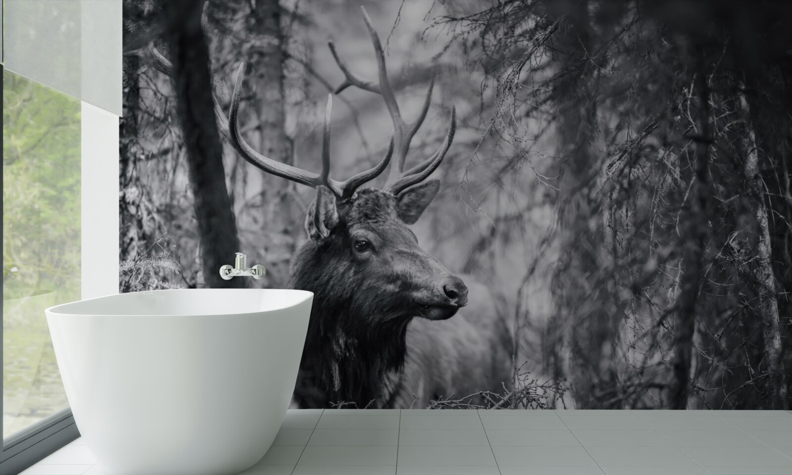 Фотошпалери лісовий олень з рогами утворює стежку