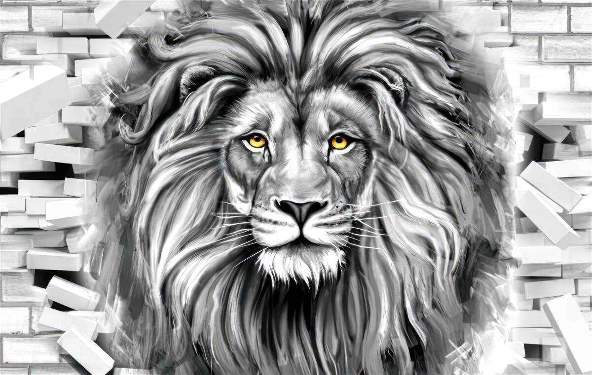 Фотошпалери Чорно-біла морда лева