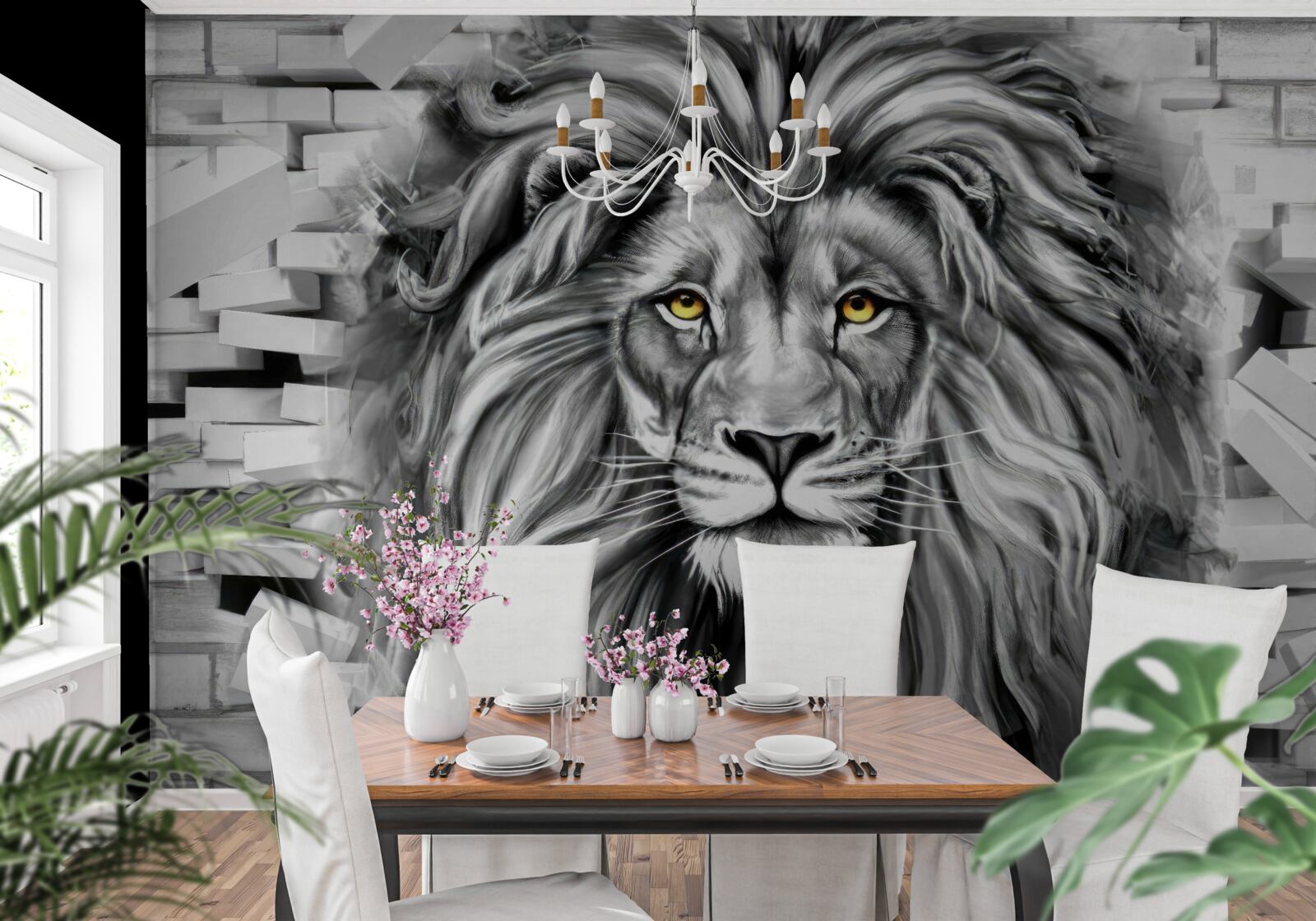 Фотошпалери Чорно-біла морда лева
