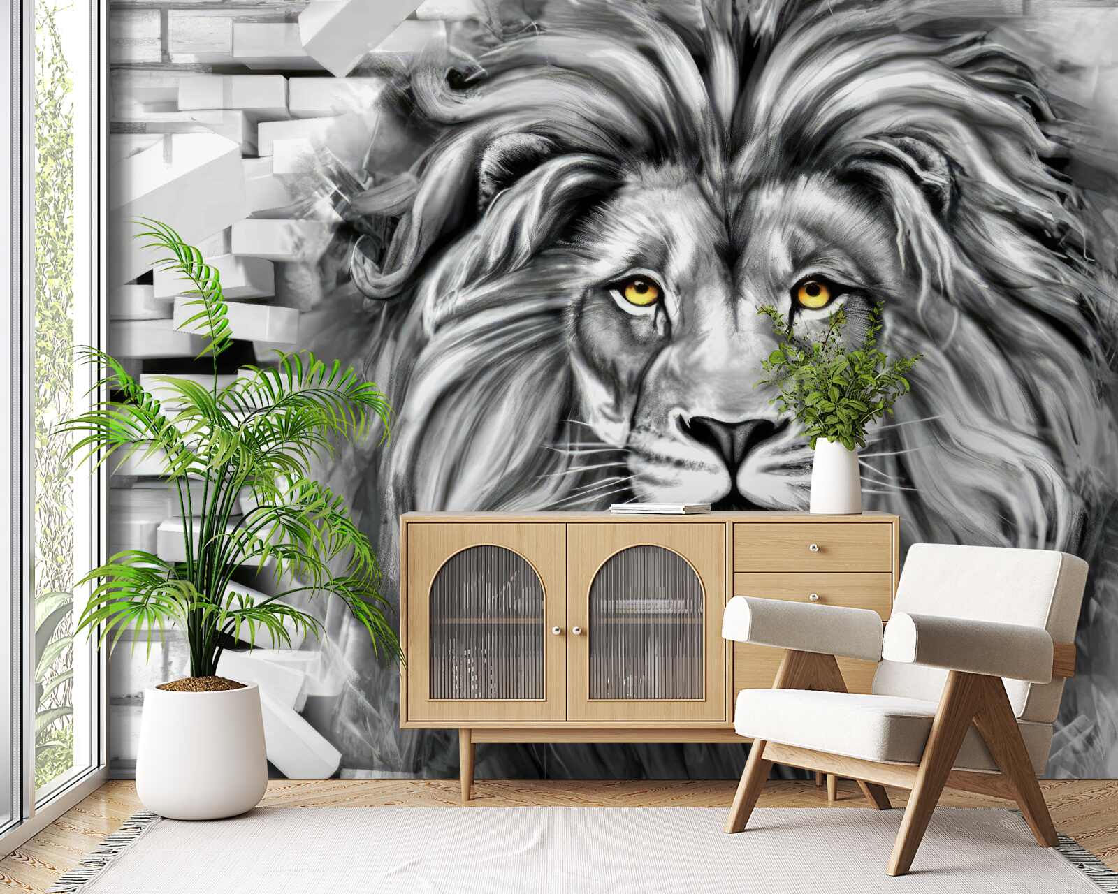 Фотошпалери Чорно-біла морда лева