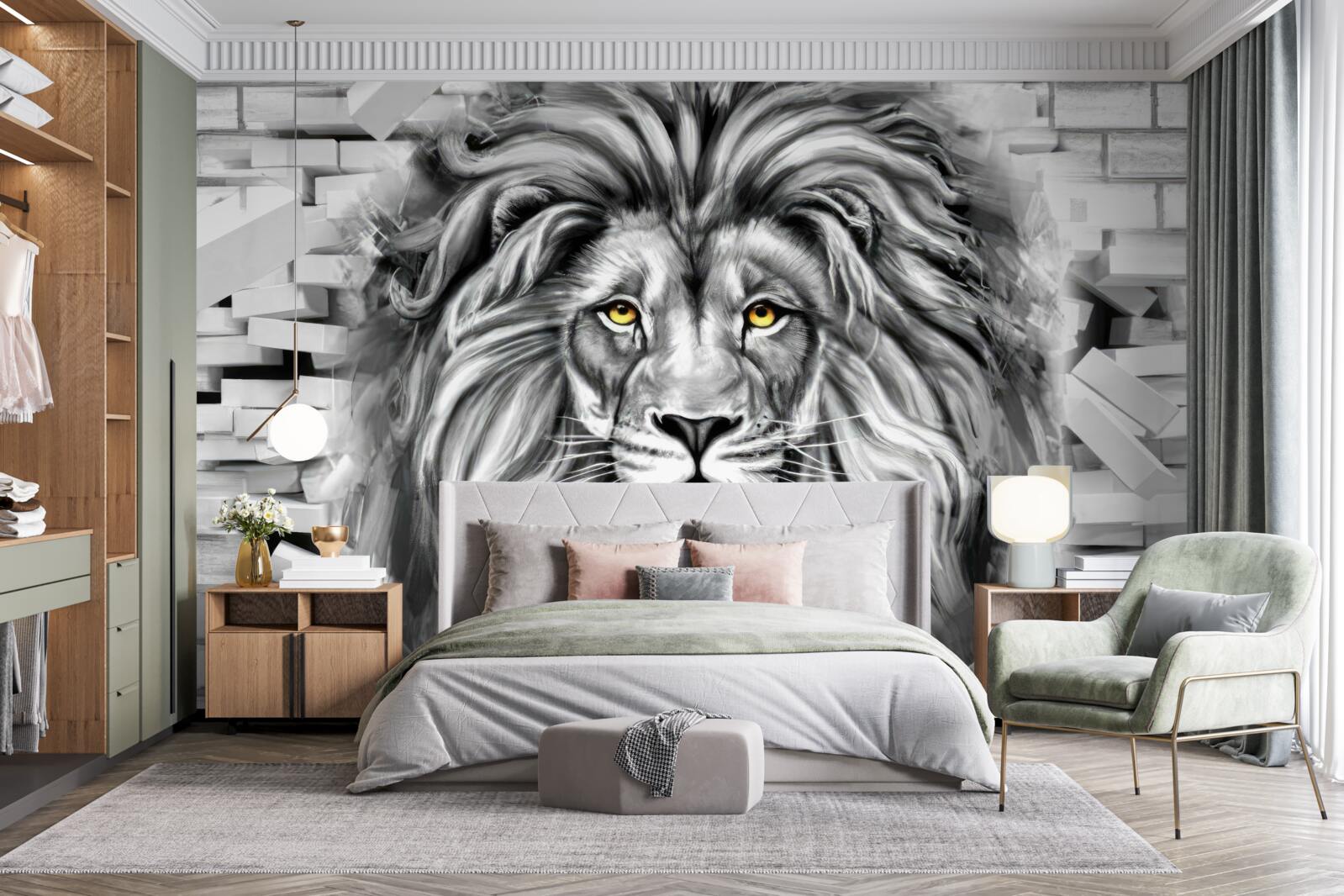 Фотошпалери Чорно-біла морда лева