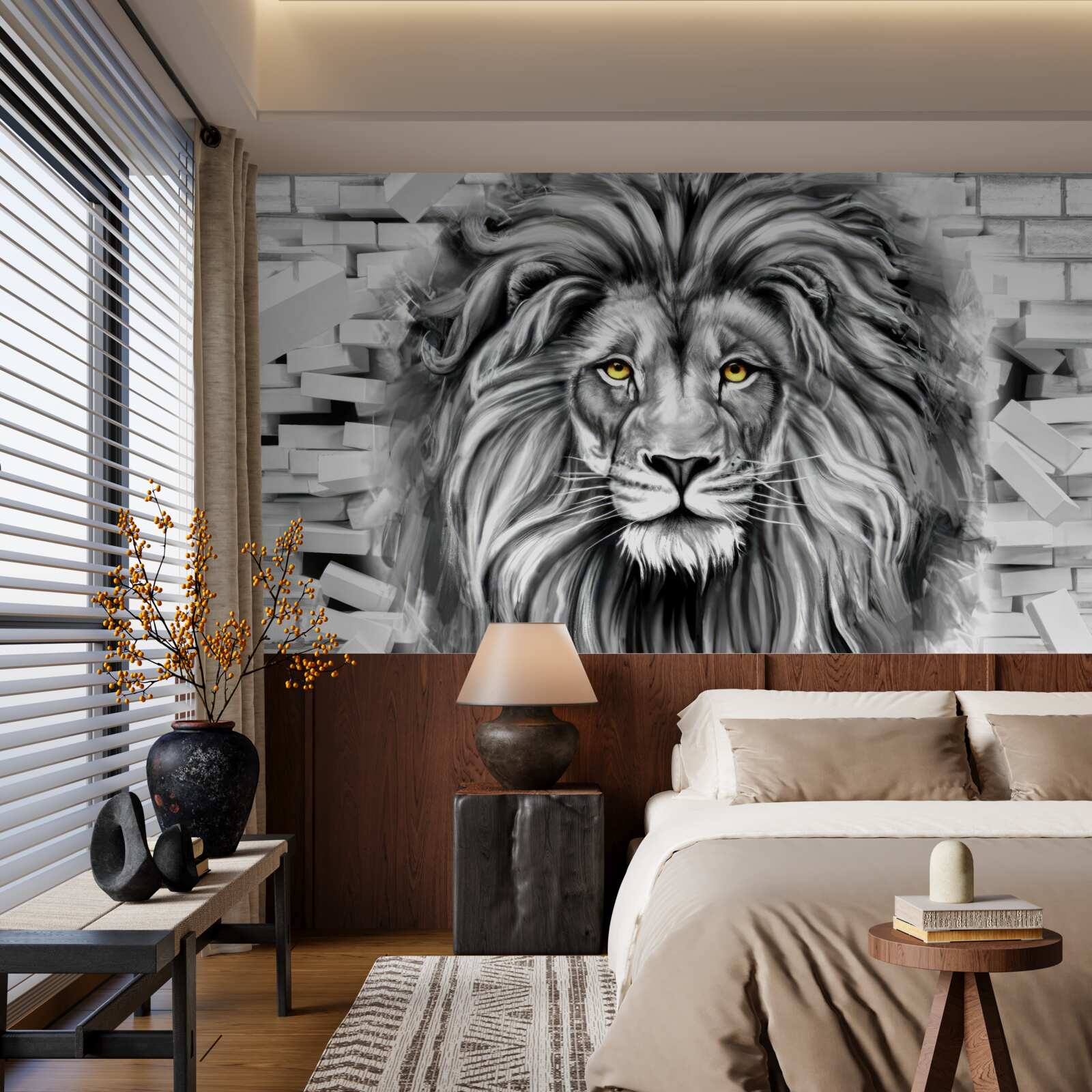 Фотошпалери Чорно-біла морда лева