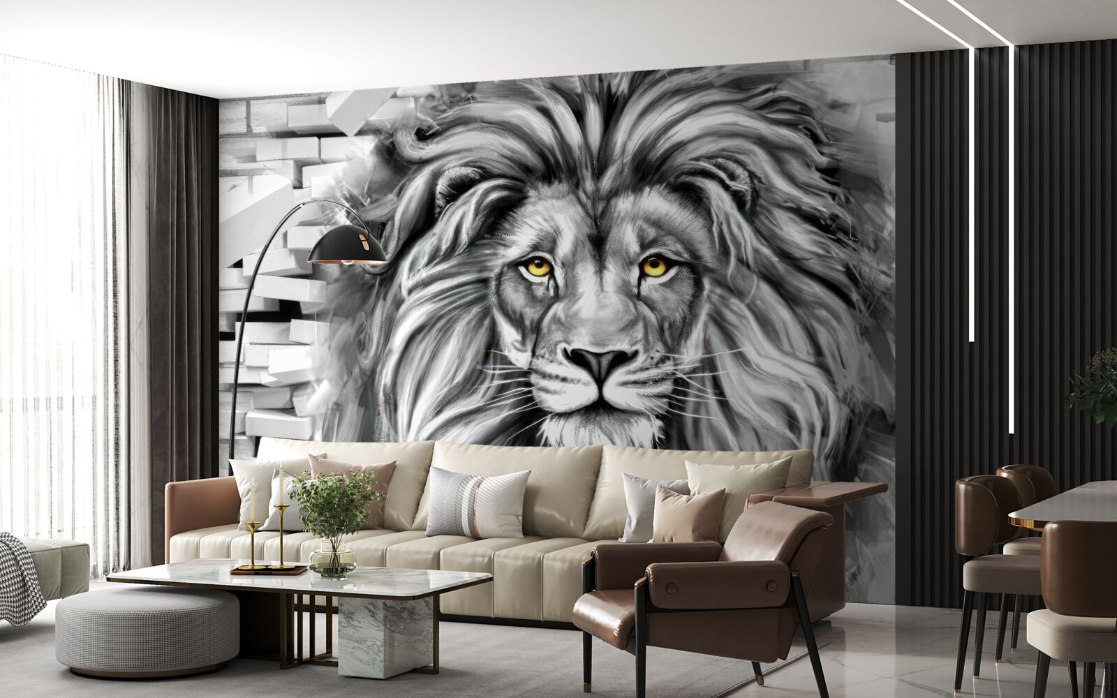 Фотошпалери Чорно-біла морда лева