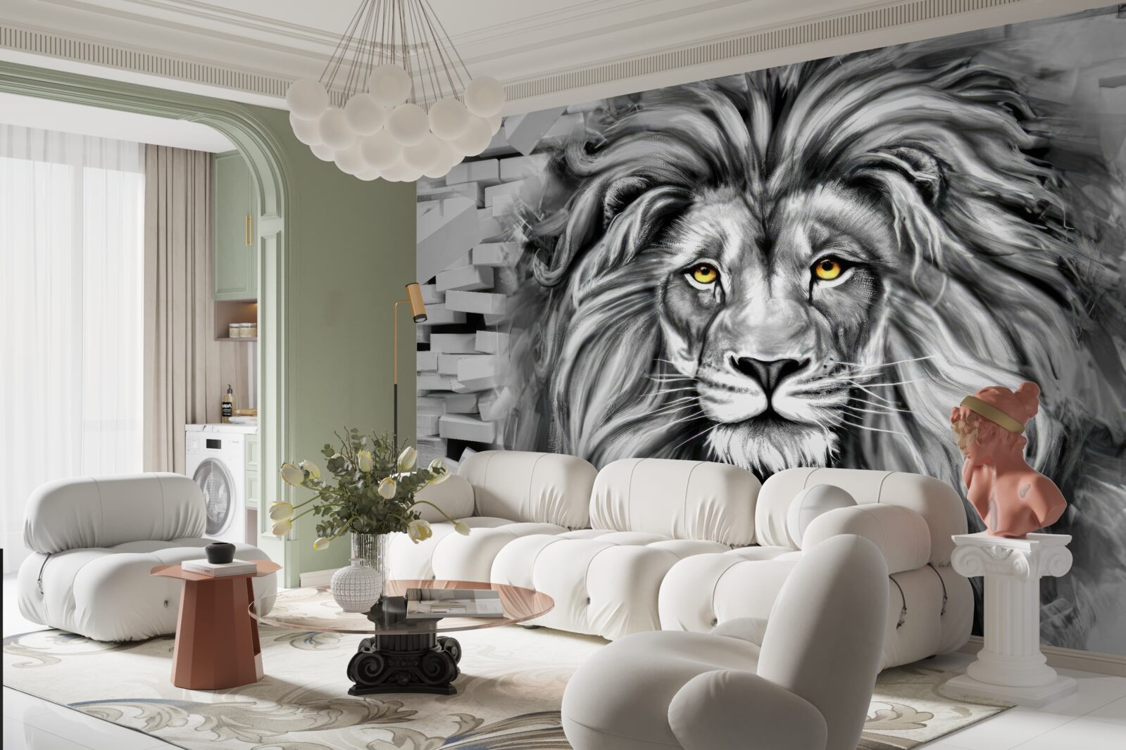 Фотошпалери Чорно-біла морда лева