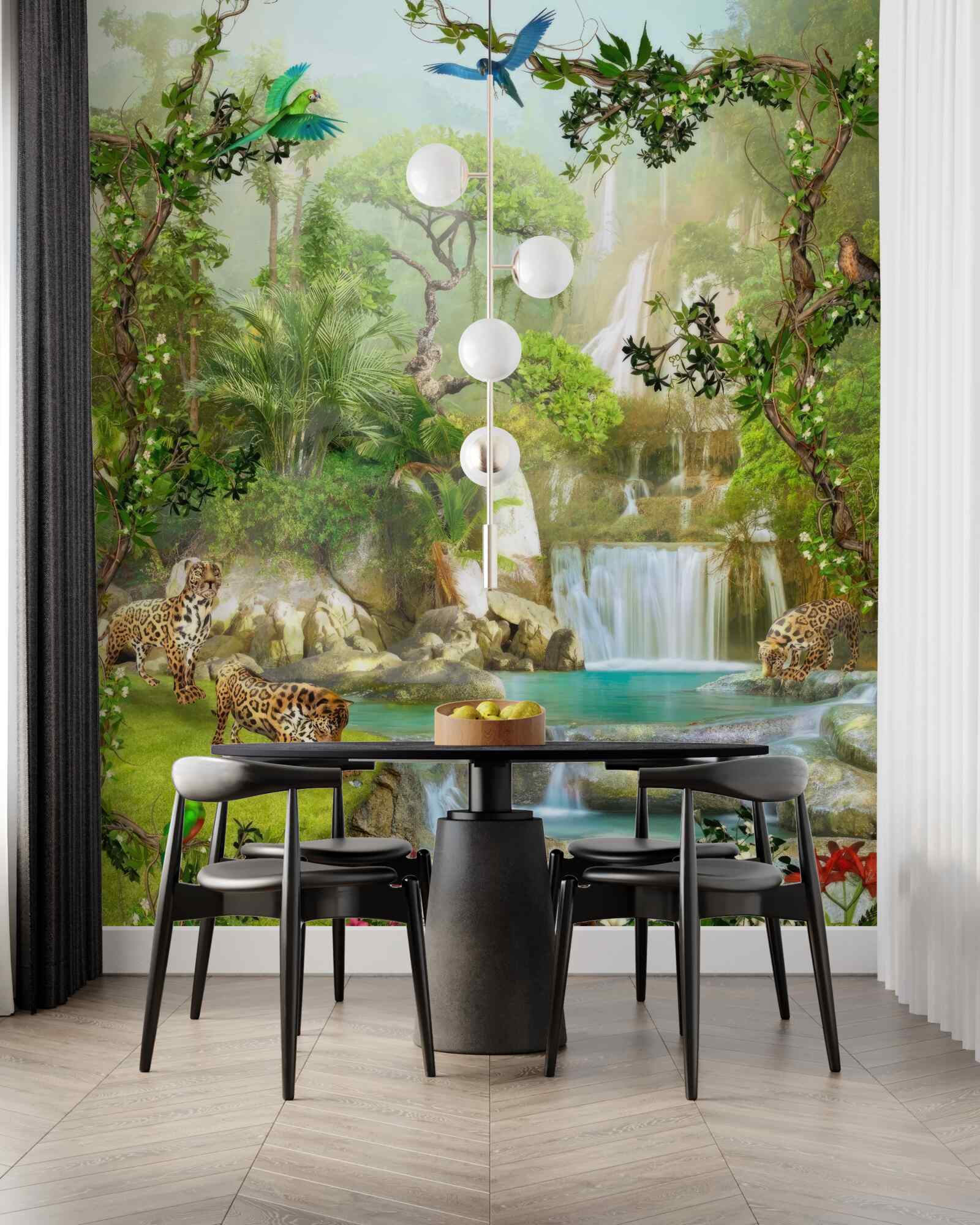 Фотошпалери над водоспадом живуть леопарди