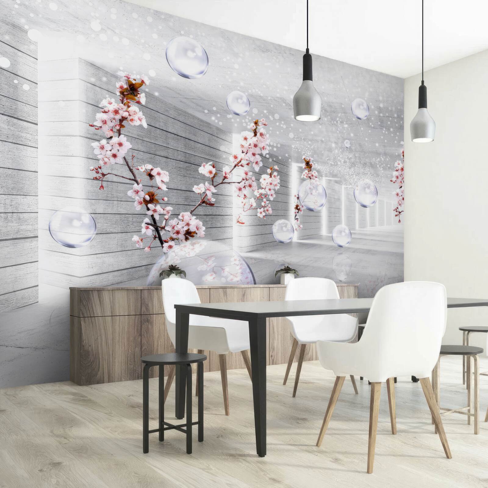 Фотошпалери куля з прозорої тканини та квітів, розміщена в коридорі