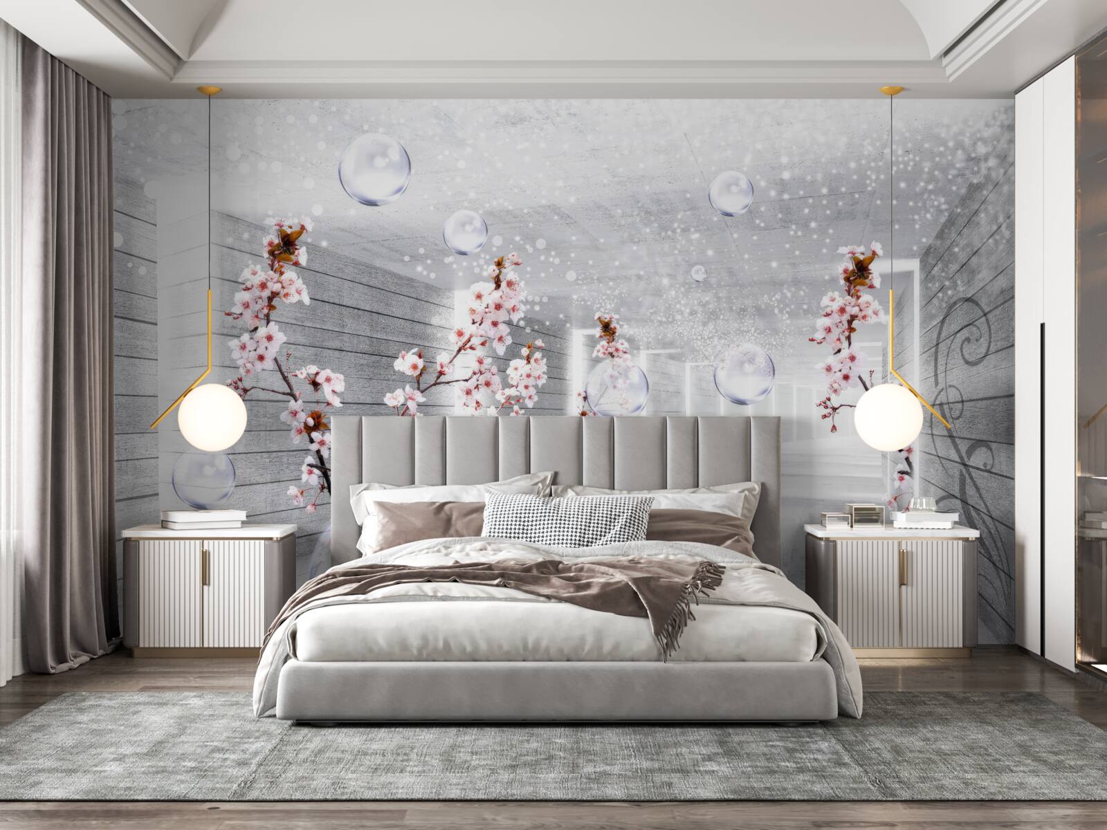 Фотошпалери куля з прозорої тканини та квітів, розміщена в коридорі