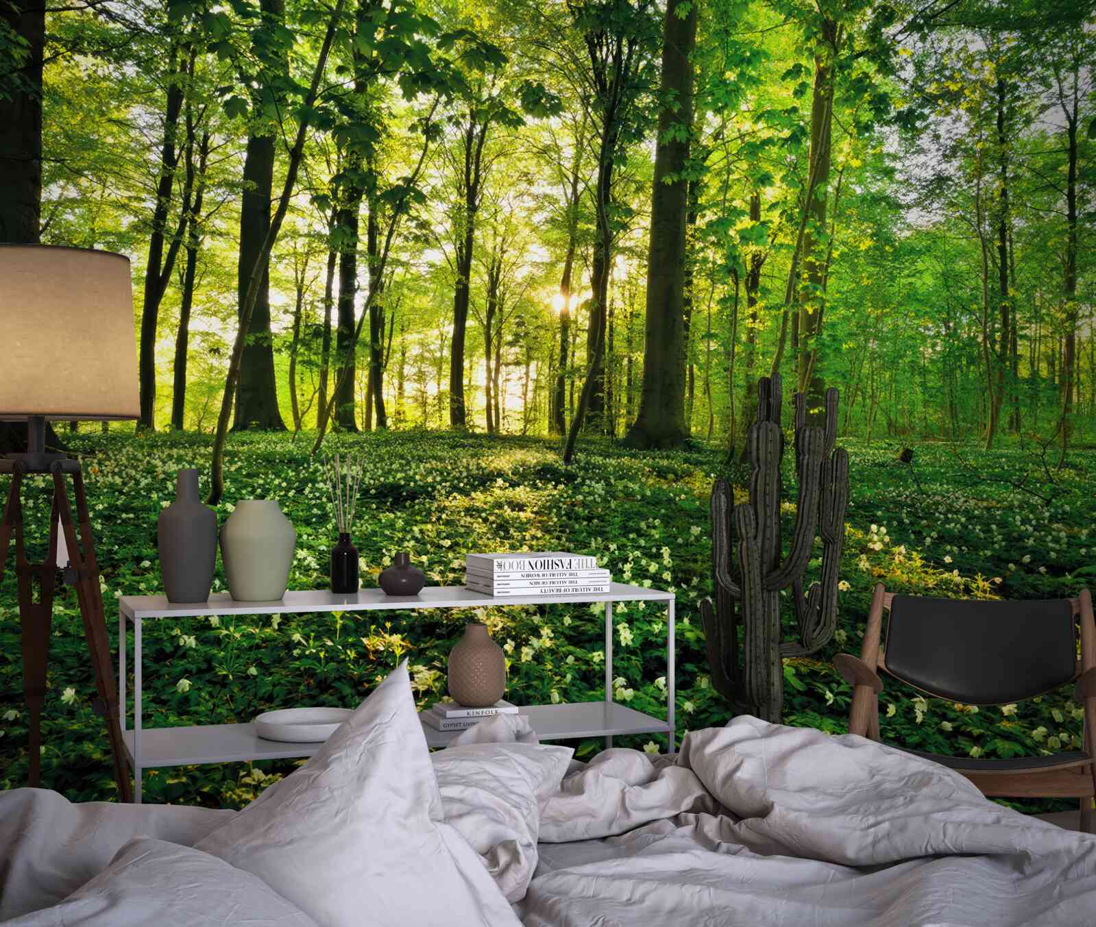 Фотошпалери галявина в лісі, вкрита квітами