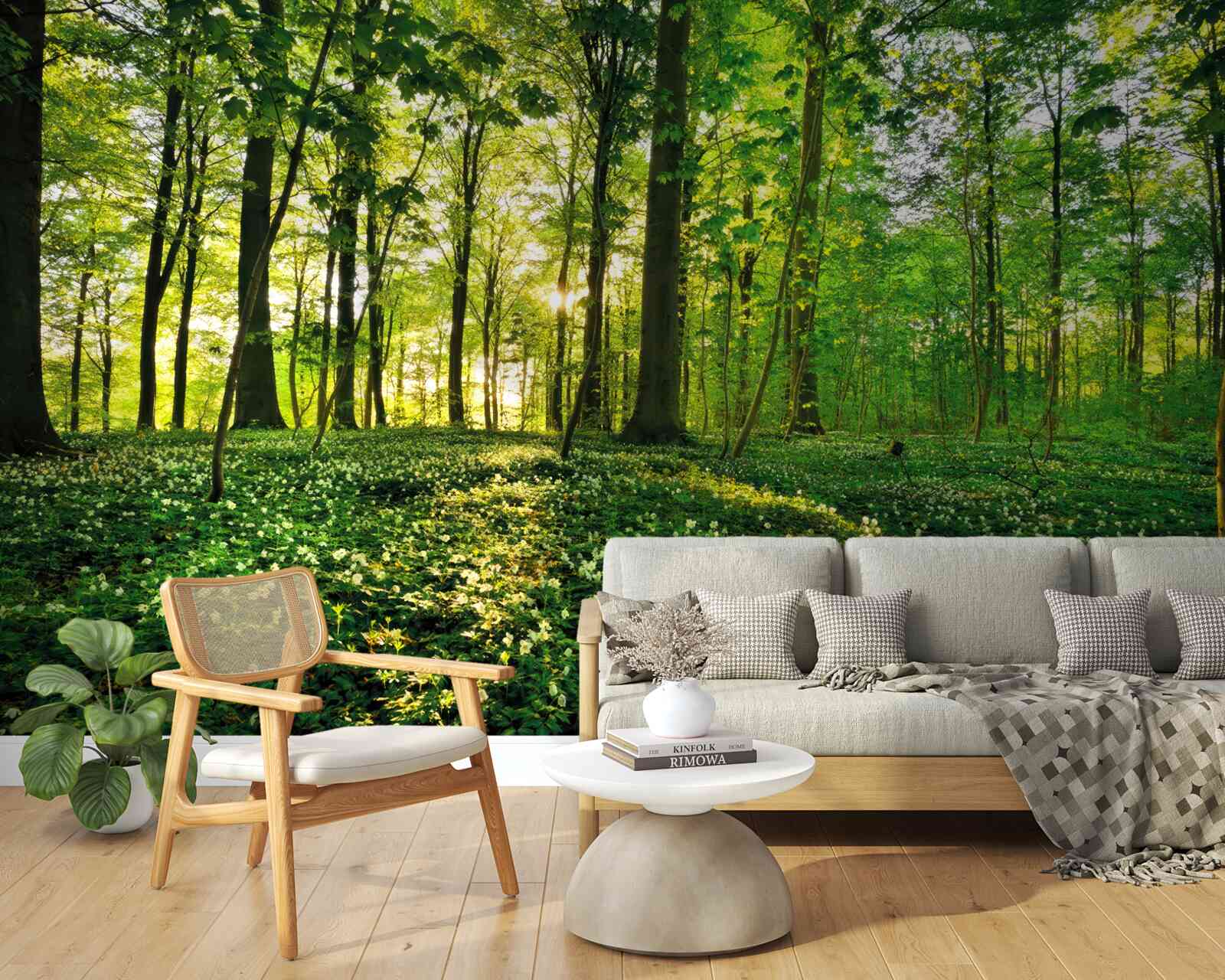 Фотошпалери галявина в лісі, вкрита квітами