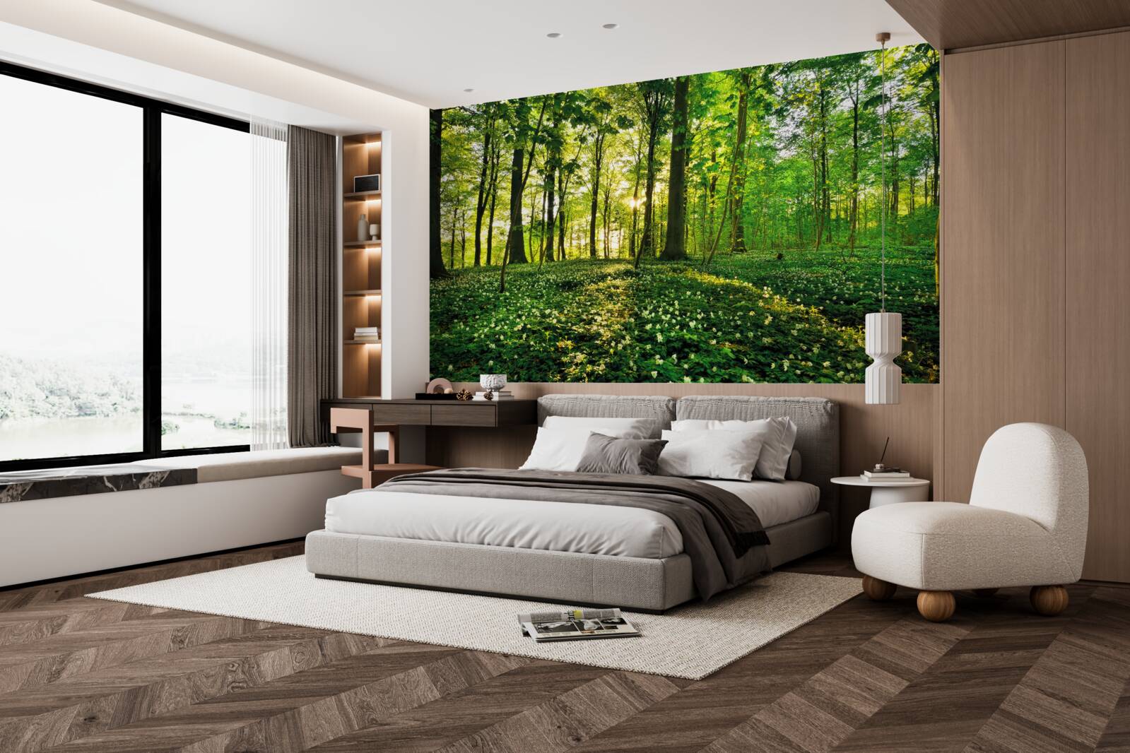 Фотошпалери галявина в лісі, вкрита квітами