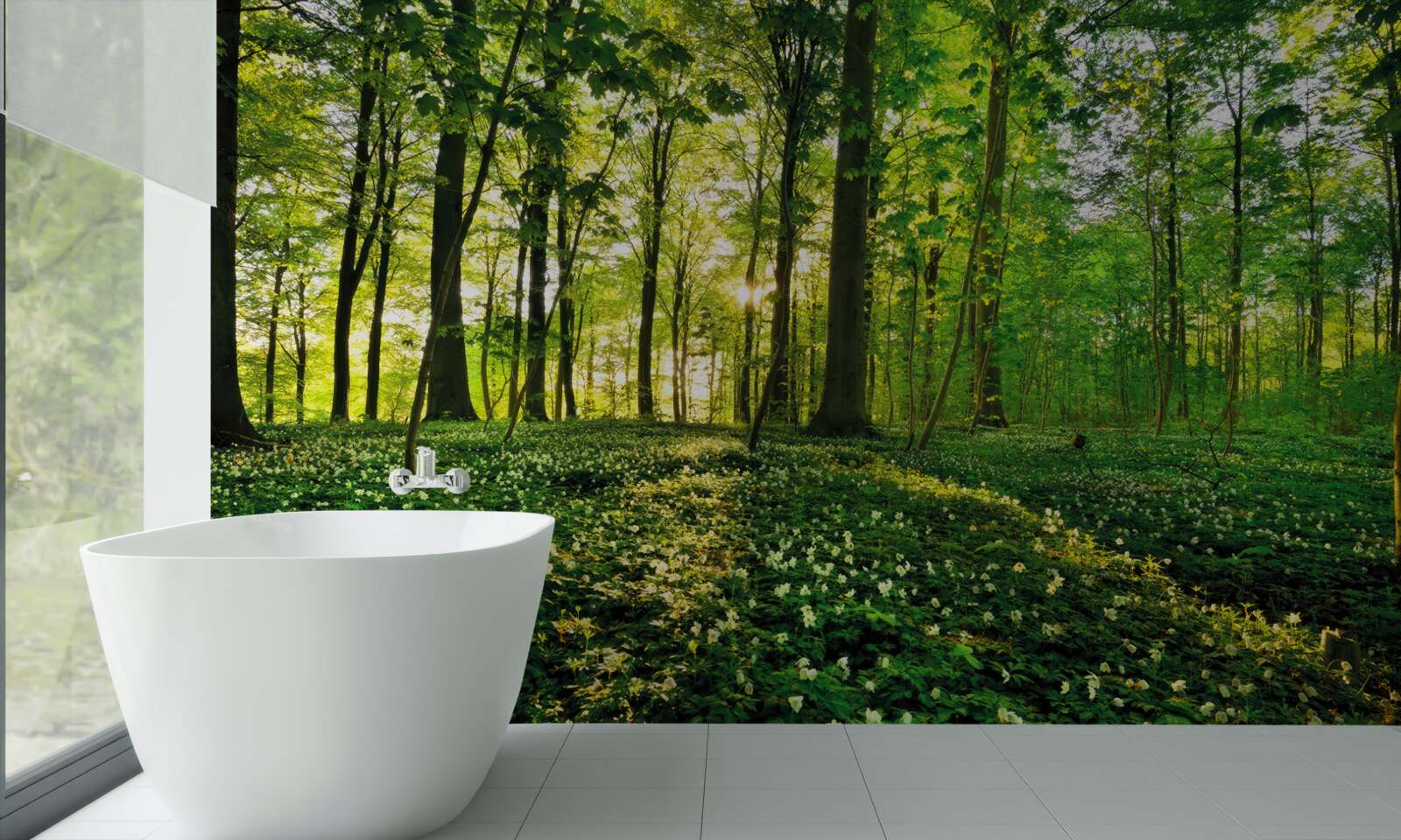 Фотошпалери галявина в лісі, вкрита квітами