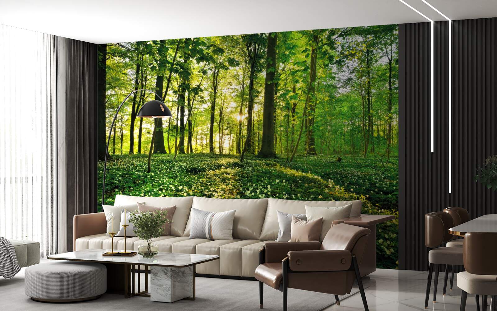 Фотошпалери галявина в лісі, вкрита квітами