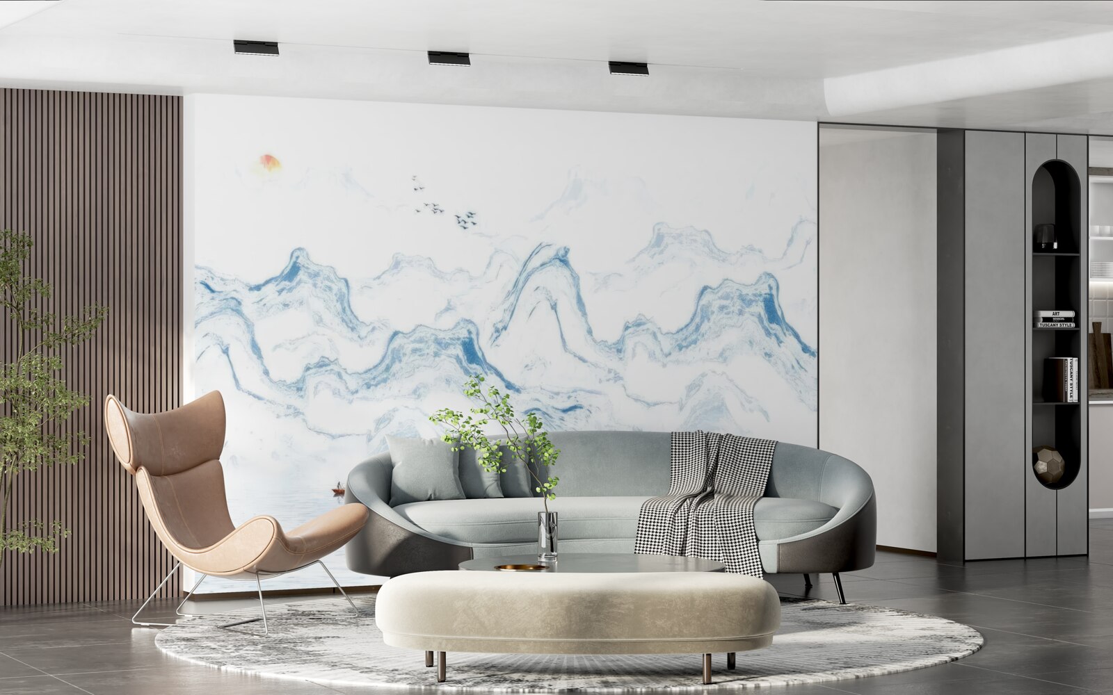 Фотошпалери вигнуті сині лінії