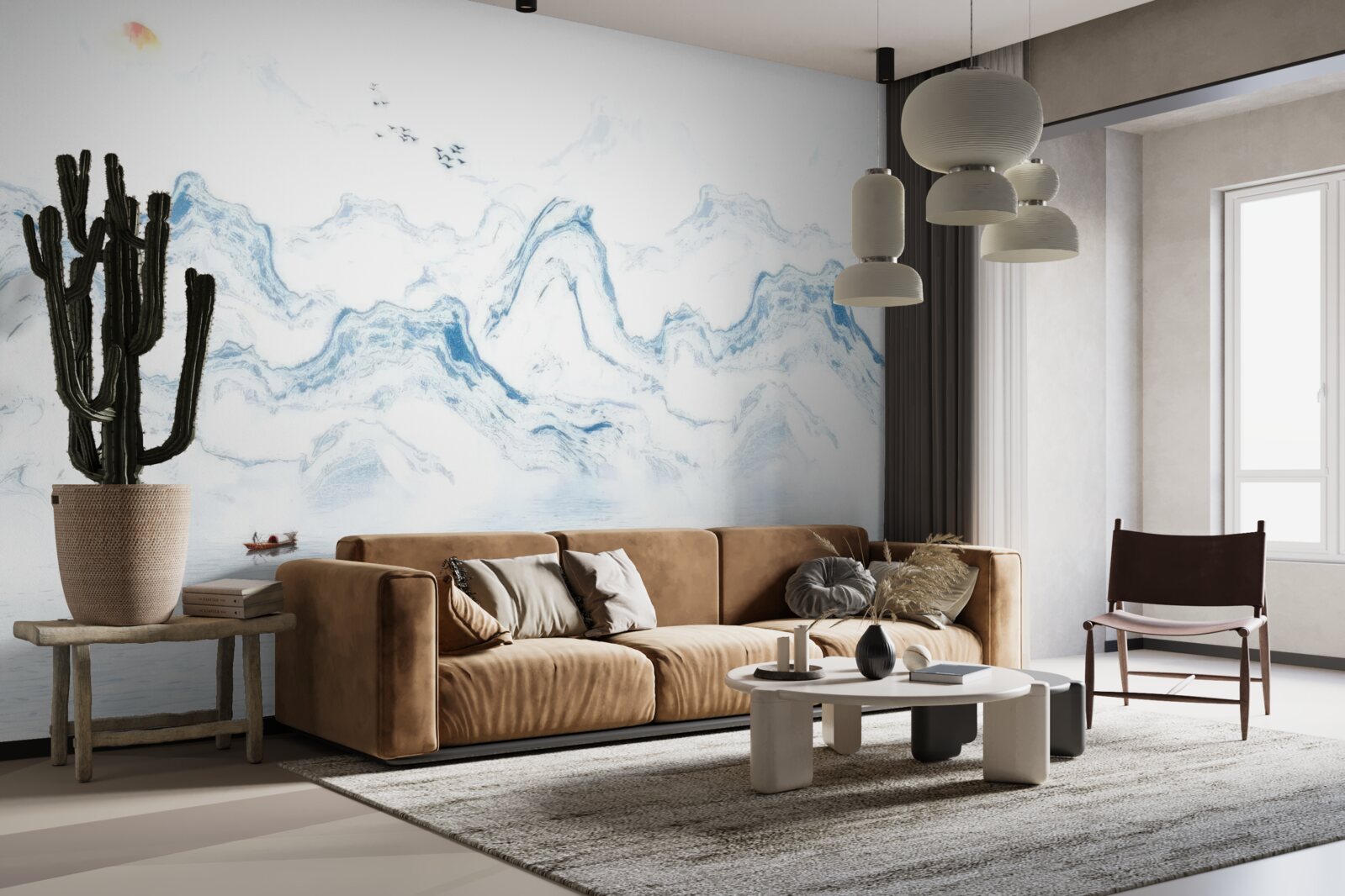 Фотошпалери вигнуті сині лінії