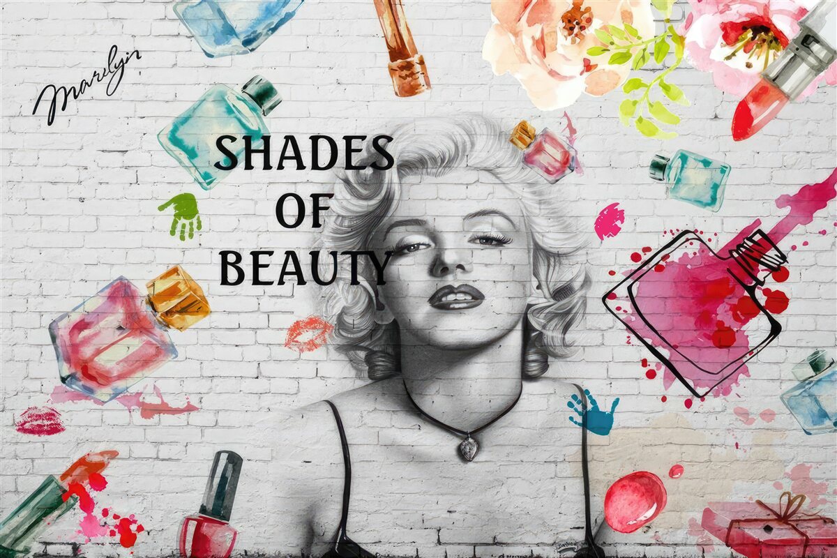 Фотошпалери Монро на тлі білої цегляної стіни