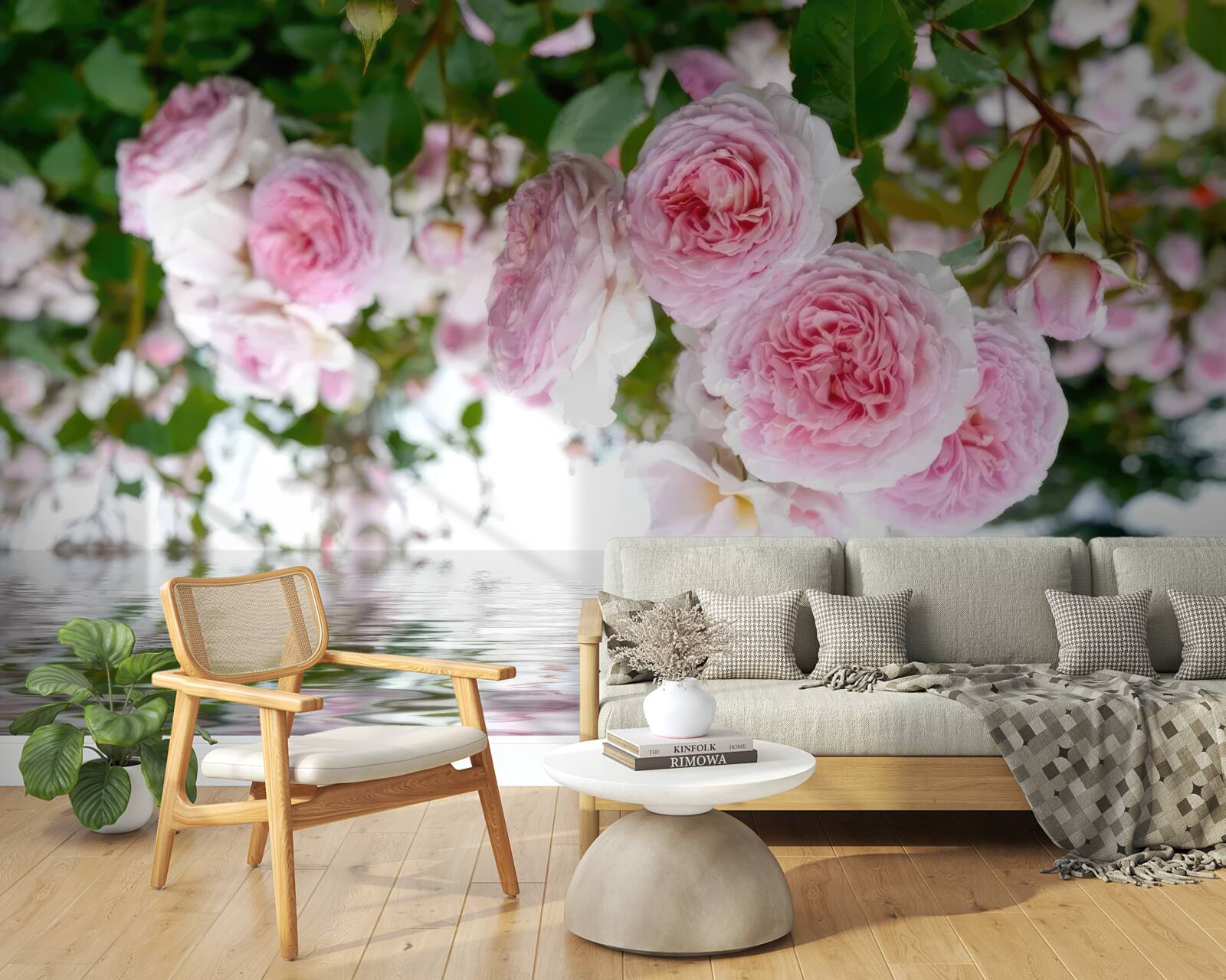 Фотошпалери рожеві троянди біля води