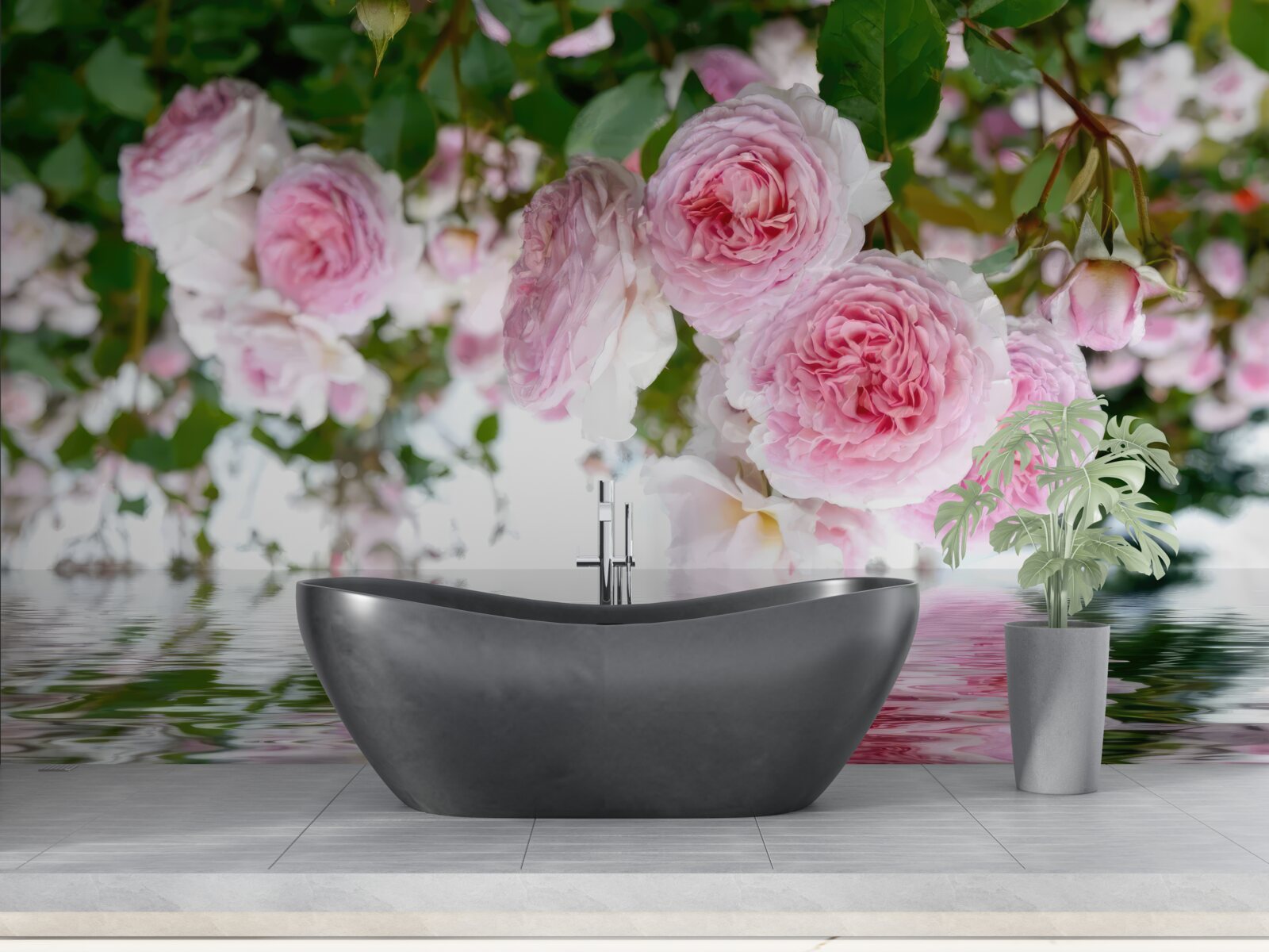 Фотошпалери рожеві троянди біля води