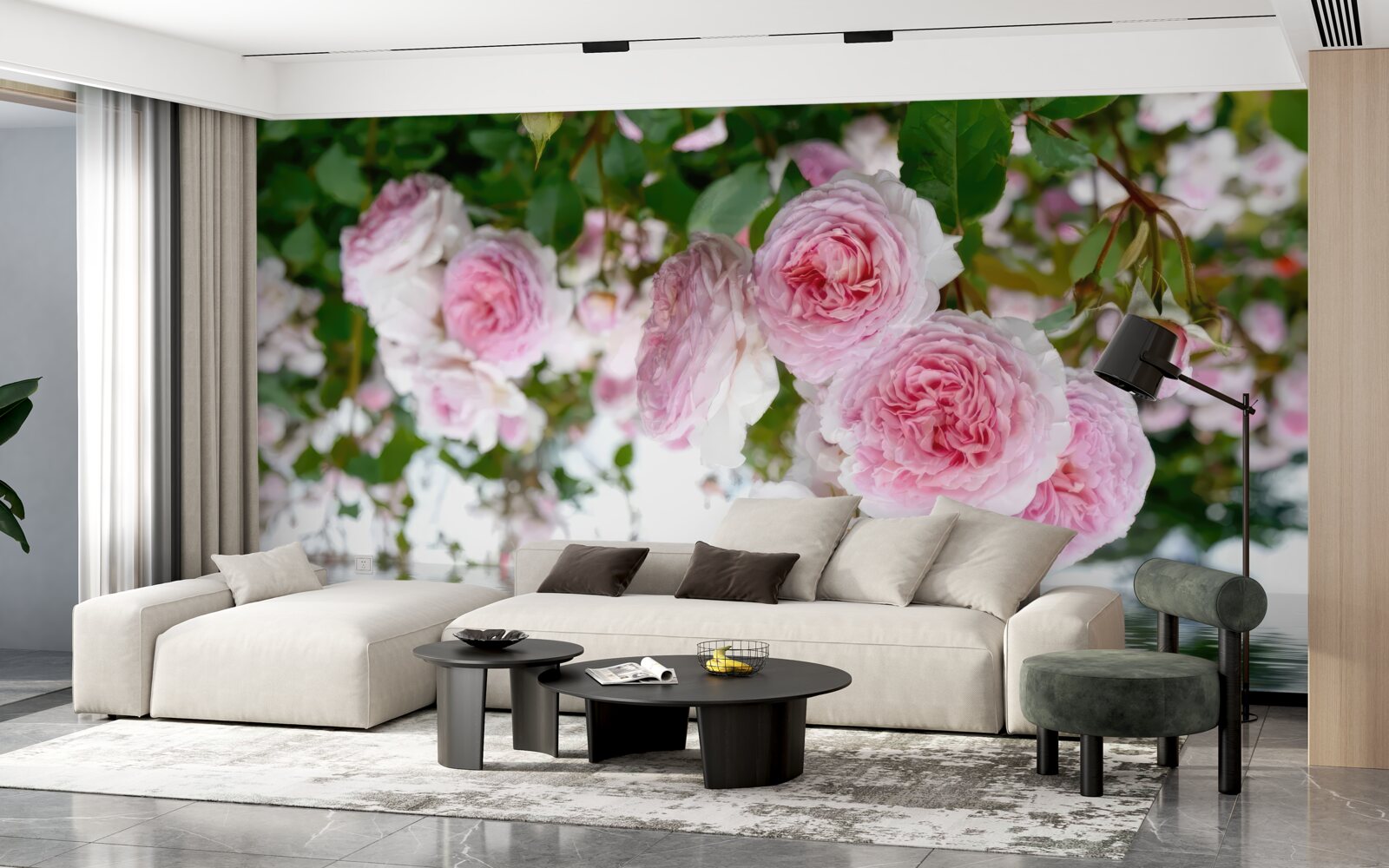 Фотошпалери рожеві троянди біля води