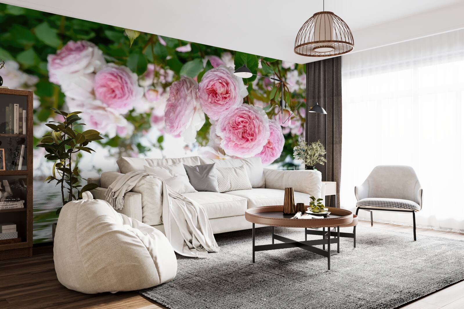 Фотошпалери рожеві троянди біля води